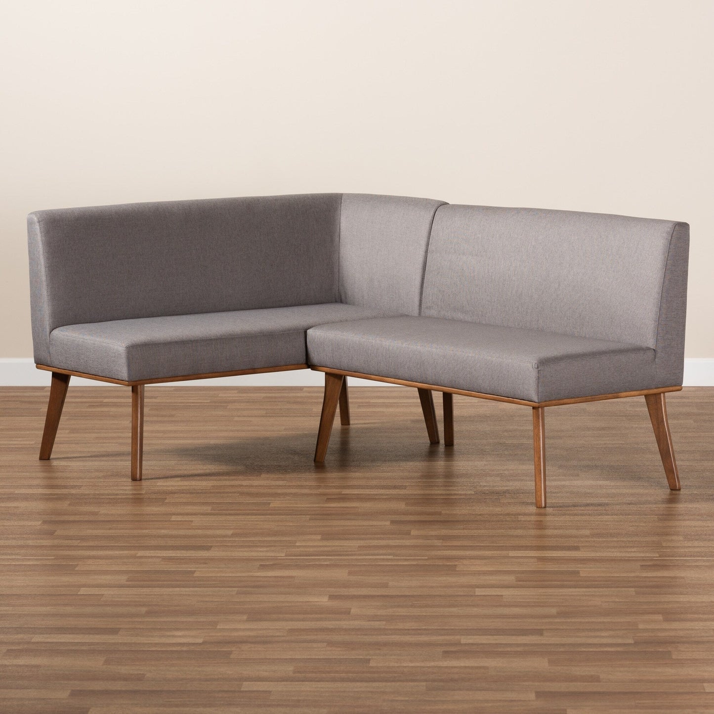 Ensemble de banquette de salle à manger 2 pièces Odessa en tissu gris et bois de noyer