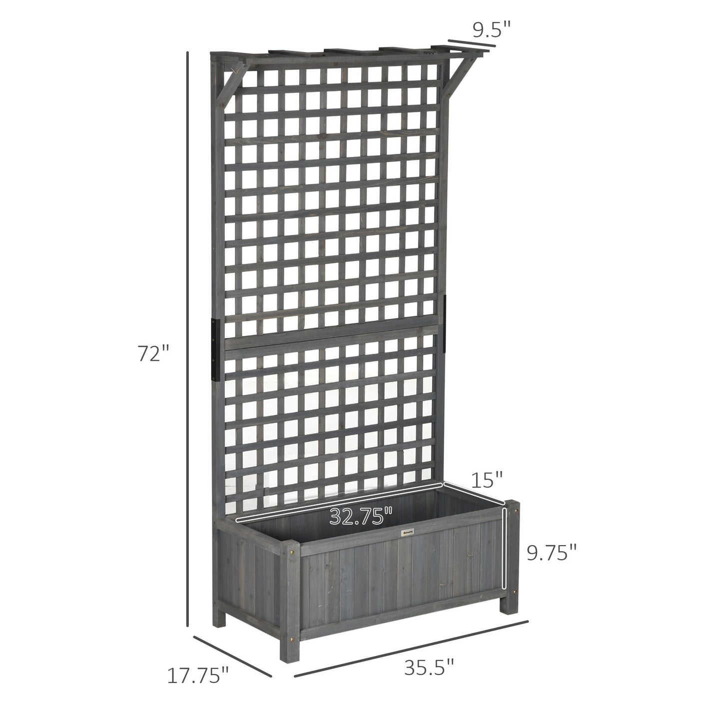 Outsunny Wood Planter with Trellis, Raised Garden Bed for Climbing Plants w/ Drainage Holes and Roof