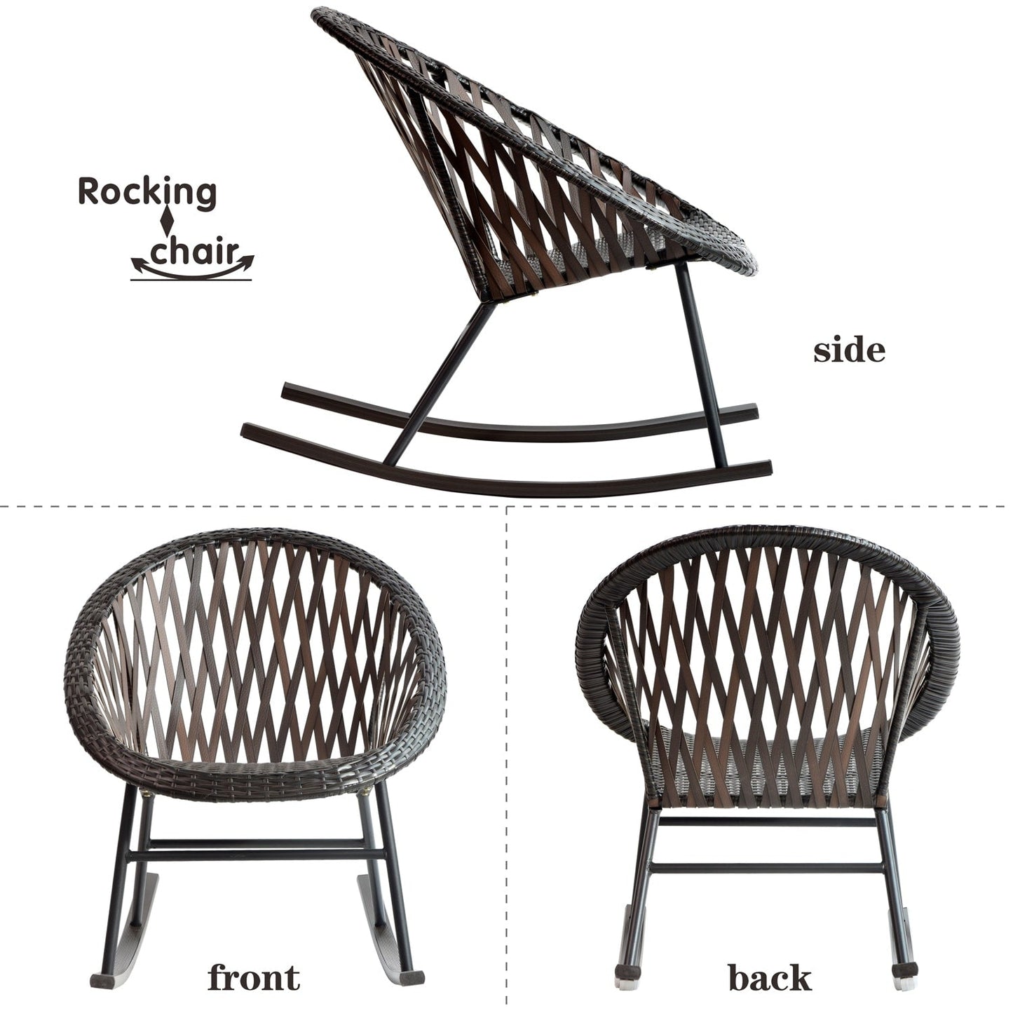 Ensemble de bistro pour terrasse OVIOS, 3 pièces, avec chaises à bascule et table basse en verre
