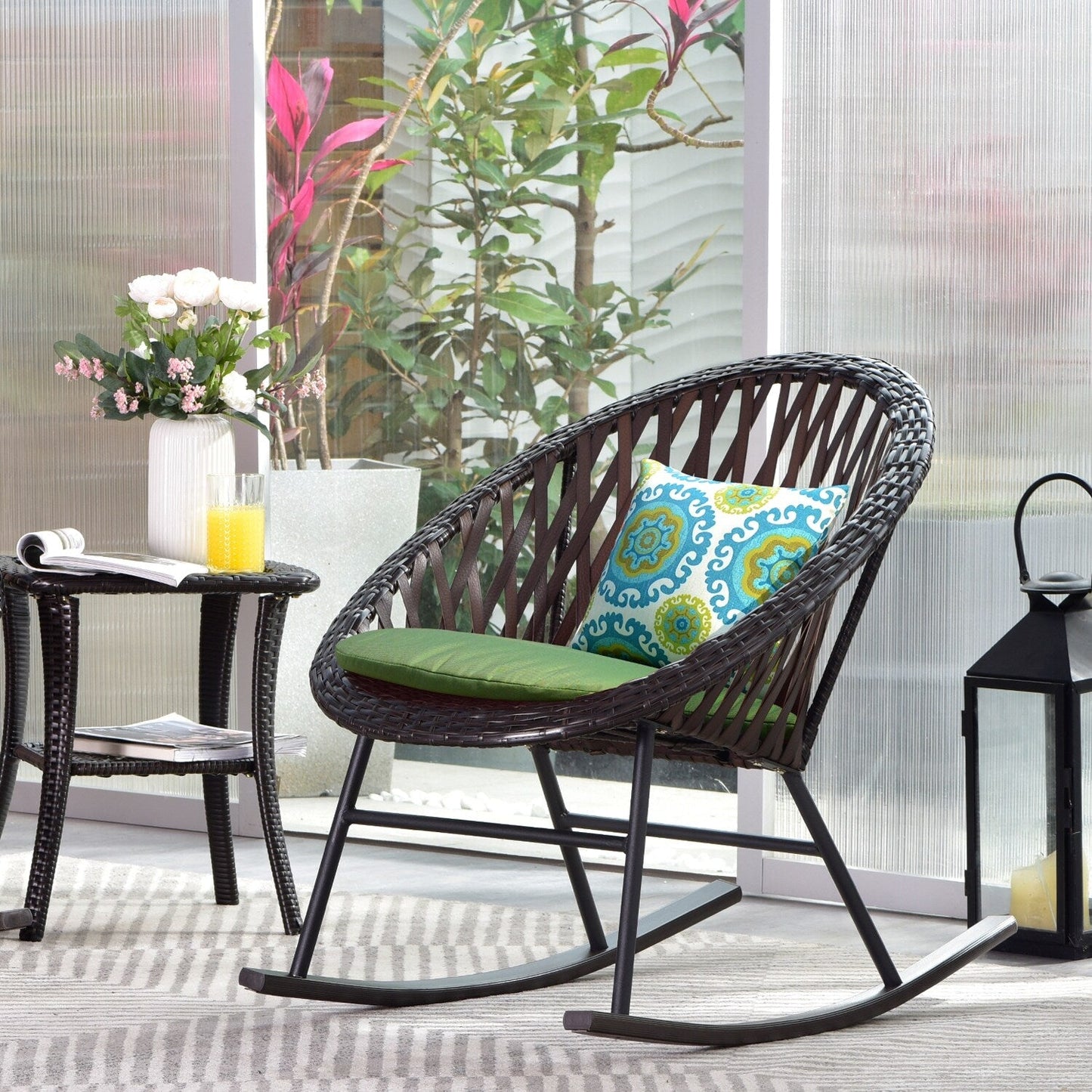 Ensemble de bistro pour terrasse OVIOS, 3 pièces, avec chaises à bascule et table basse en verre
