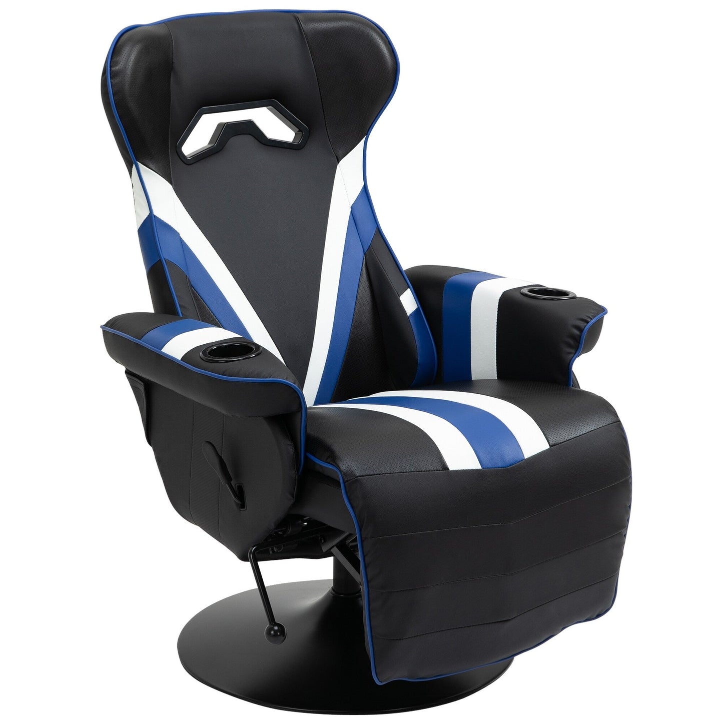Fauteuil de jeu inclinable en PVC sans accoudoirs, avec repose-pieds, porte-gobelets et surpiqûres en losanges.