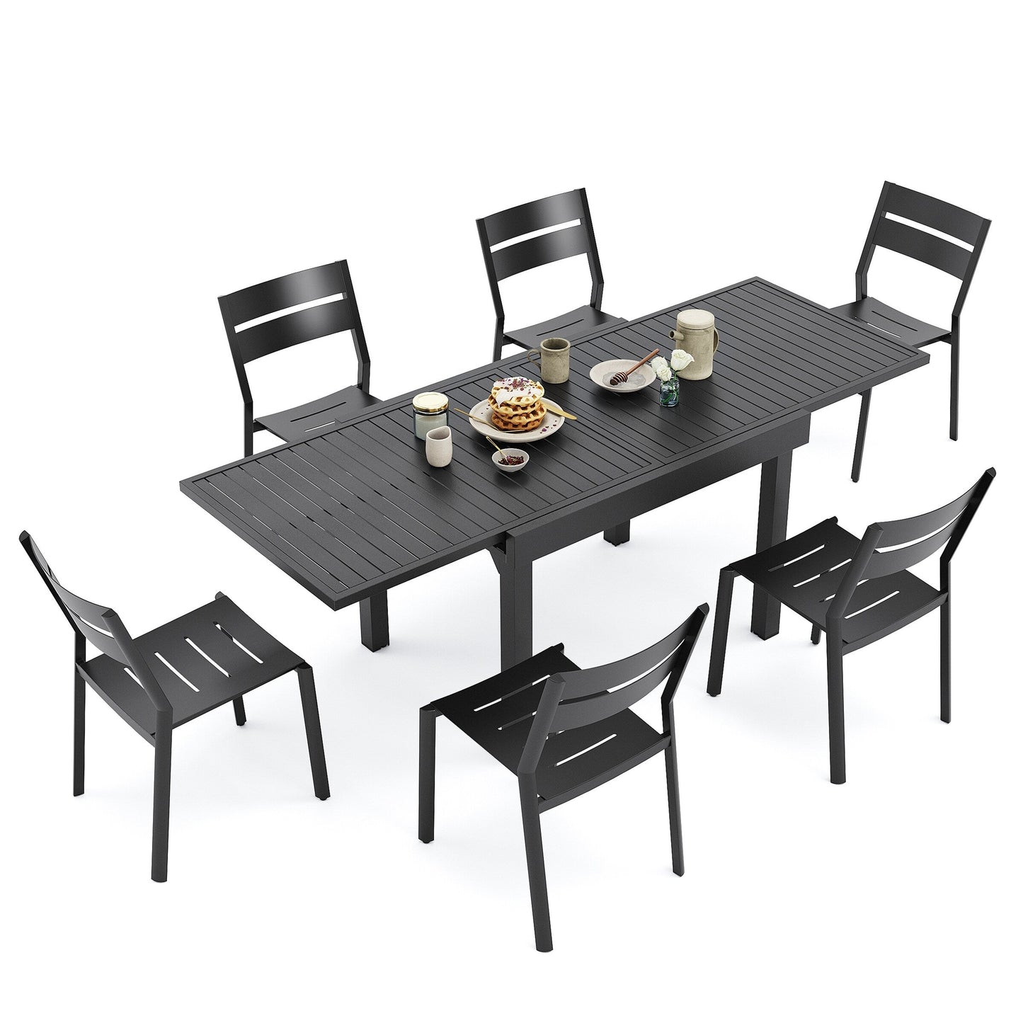 Ensemble de repas d'extérieur en aluminium Pellebant, 5/7/9 pièces, table extensible et chaises empilables