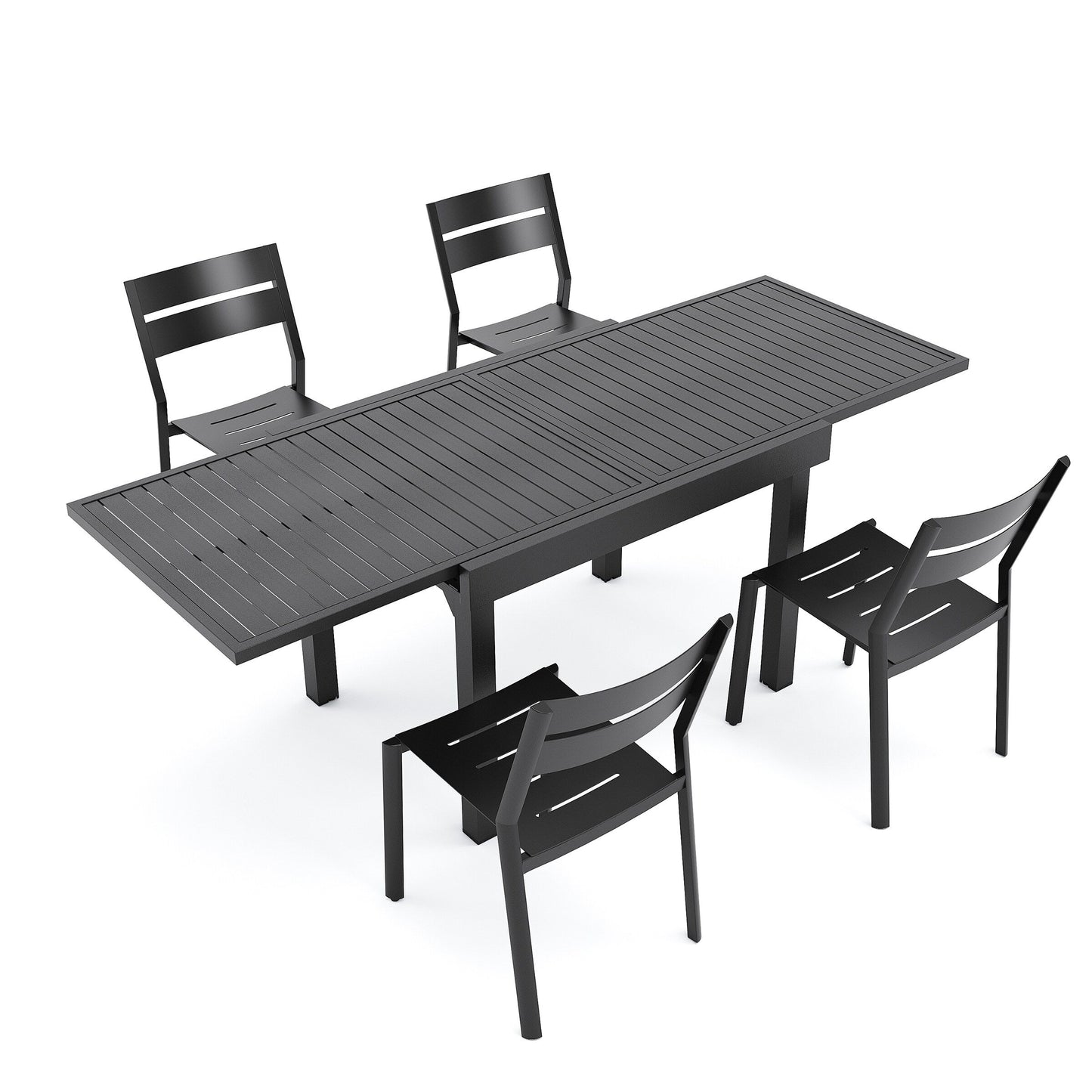 Ensemble de repas d'extérieur en aluminium Pellebant, 5/7/9 pièces, table extensible et chaises empilables