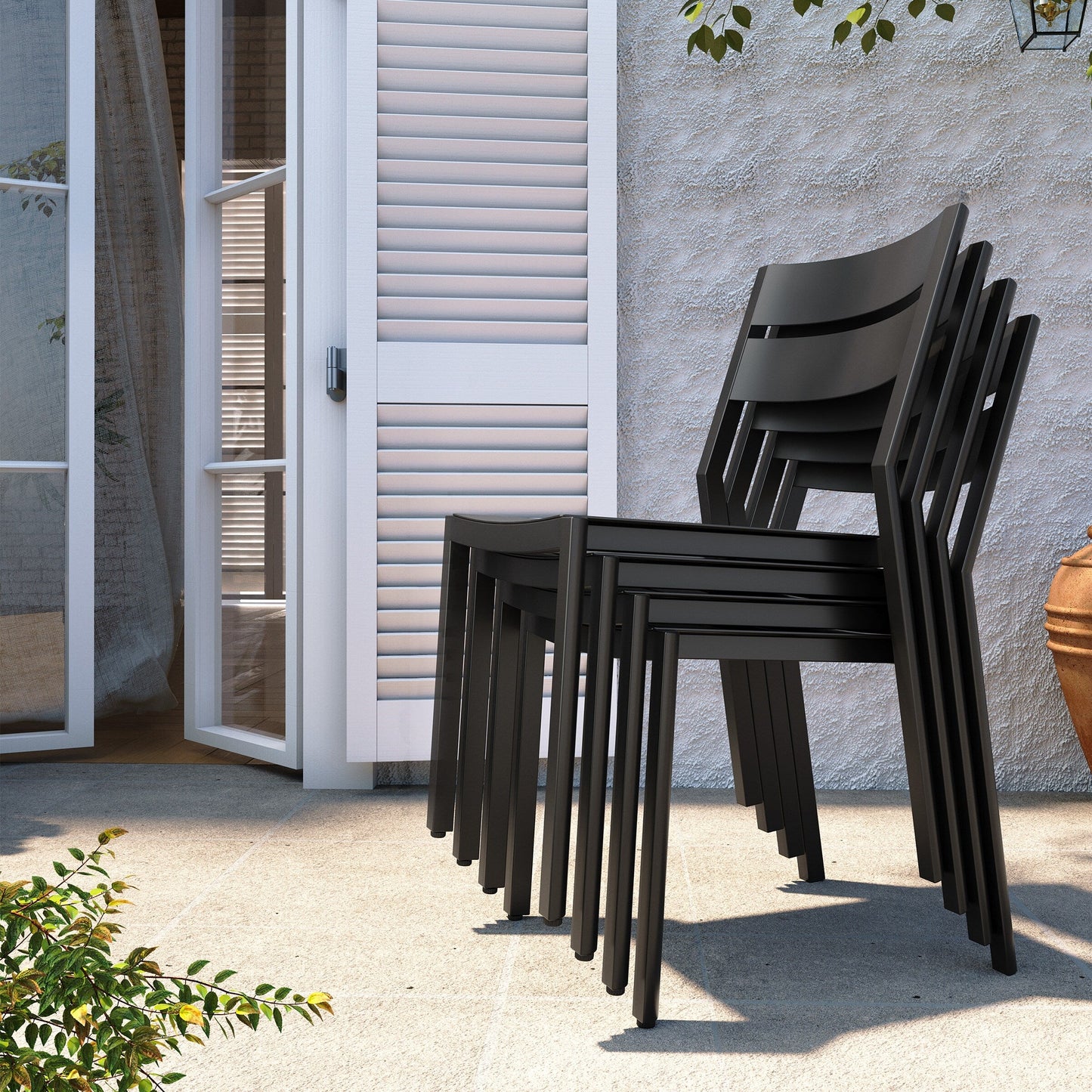 Ensemble de repas d'extérieur en aluminium Pellebant, 5/7/9 pièces, table extensible et chaises empilables