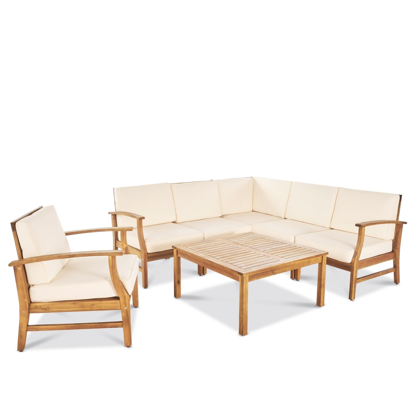 Ensemble de canapé d'extérieur Perla en bois d'acacia, 7 pièces, avec coussins, par Christopher Knight Home