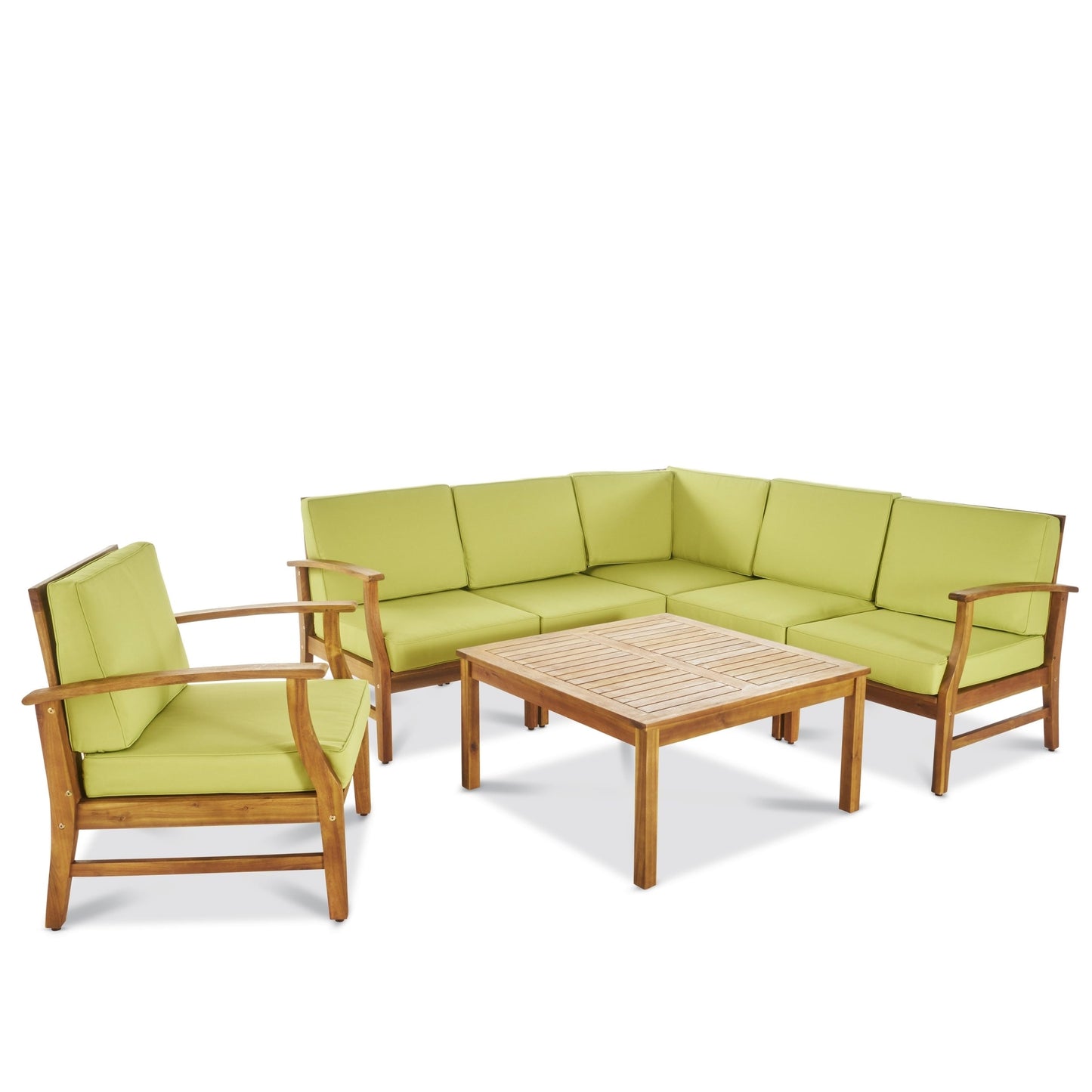 Ensemble de canapé d'extérieur Perla en bois d'acacia, 7 pièces, avec coussins, par Christopher Knight Home