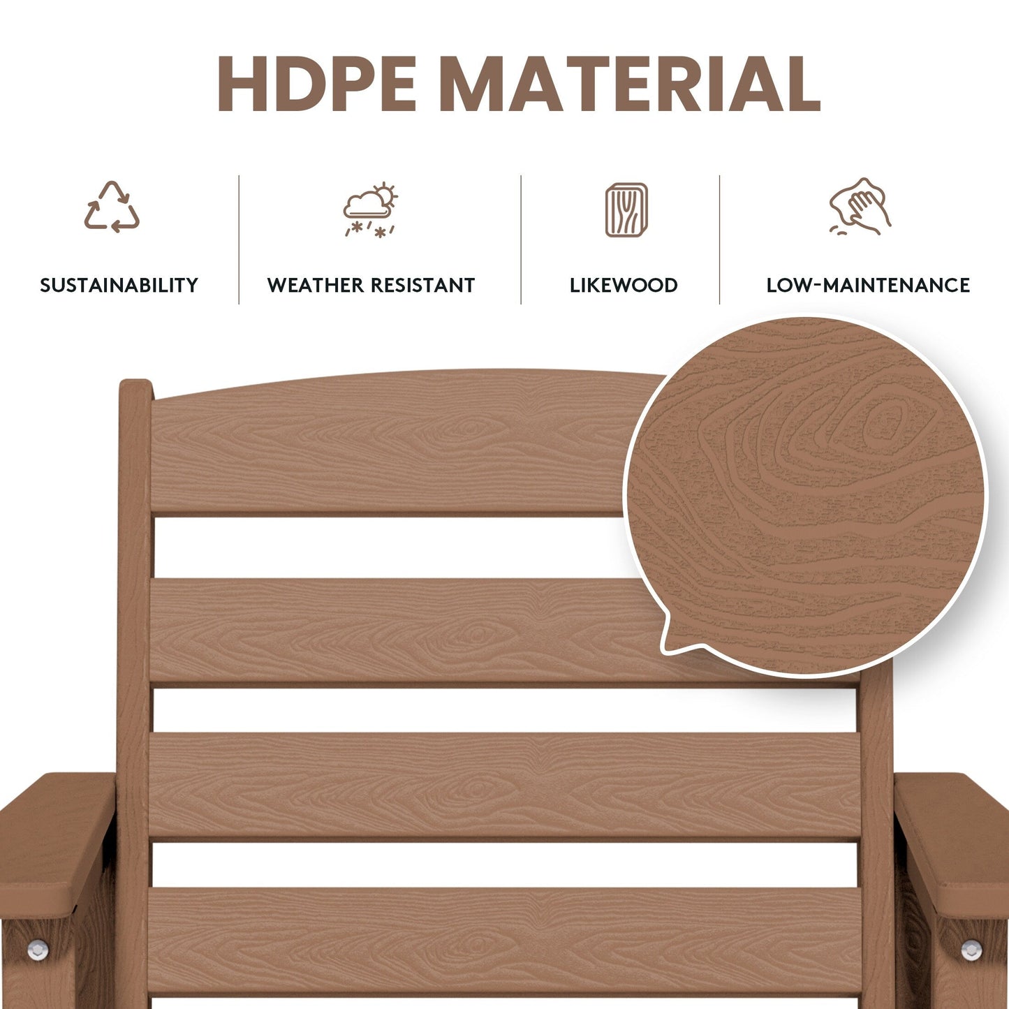 Ensemble de 3 chaises Adirondack hautes en plastique - Ensemble de conversation pour patio