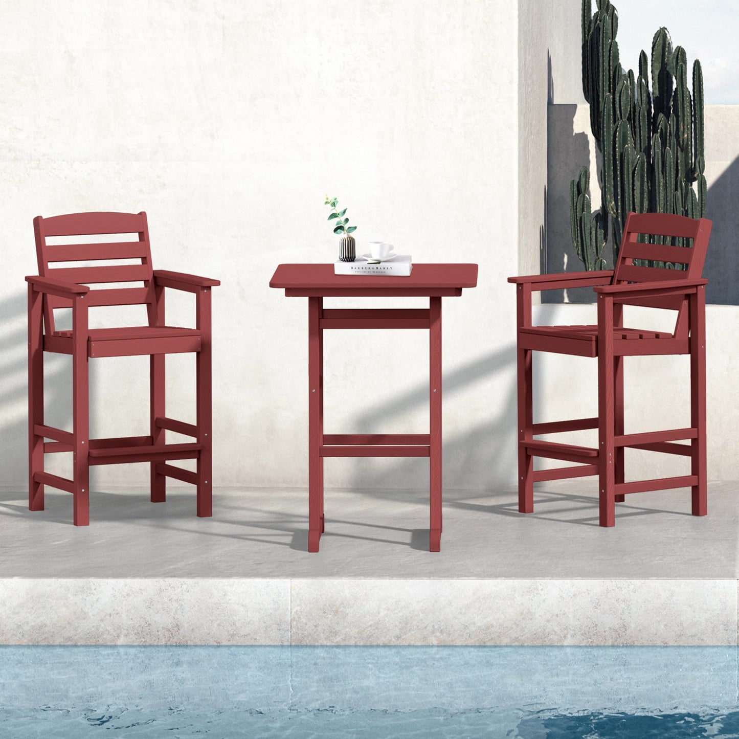 Ensemble de 3 chaises Adirondack hautes en plastique - Ensemble de conversation pour patio