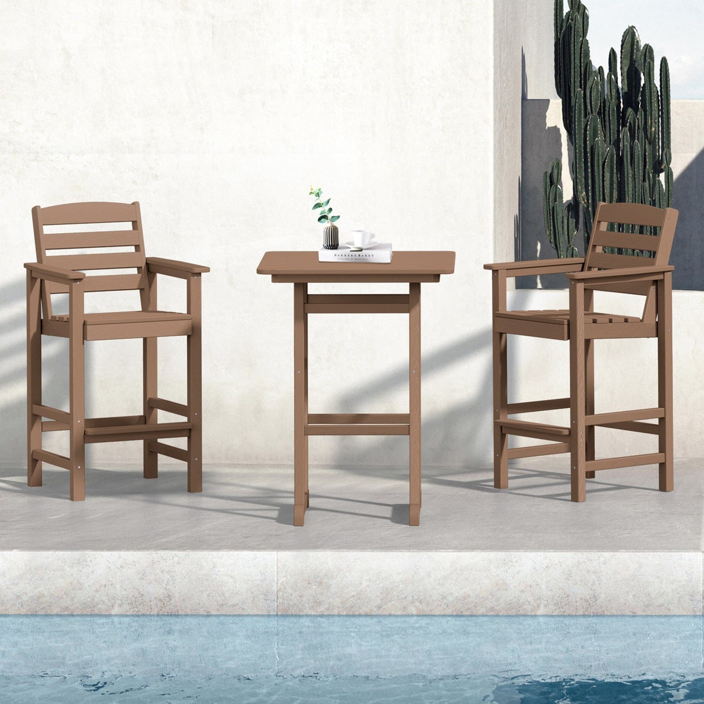 Ensemble de 3 chaises Adirondack hautes en plastique - Ensemble de conversation pour patio