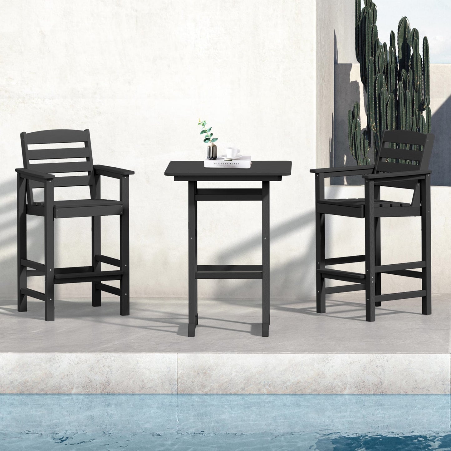 Ensemble de 3 chaises Adirondack hautes en plastique - Ensemble de conversation pour patio