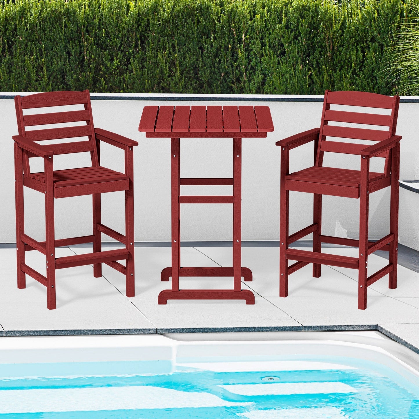 Ensemble de 3 chaises Adirondack hautes en plastique - Ensemble de conversation pour patio