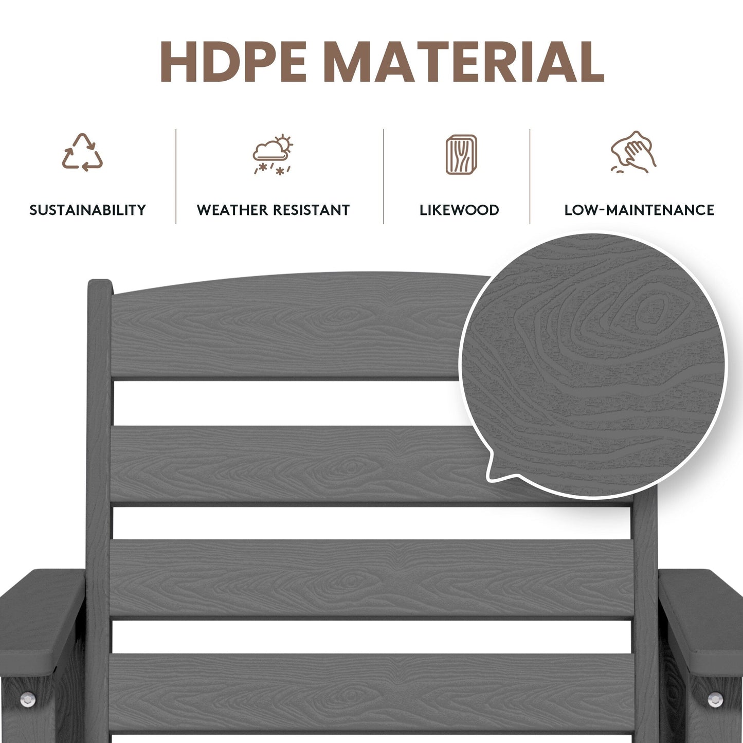 Ensemble de 3 chaises Adirondack hautes en plastique - Ensemble de conversation pour patio
