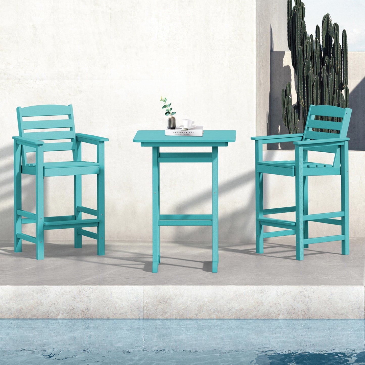 Ensemble de 3 chaises Adirondack hautes en plastique - Ensemble de conversation pour patio