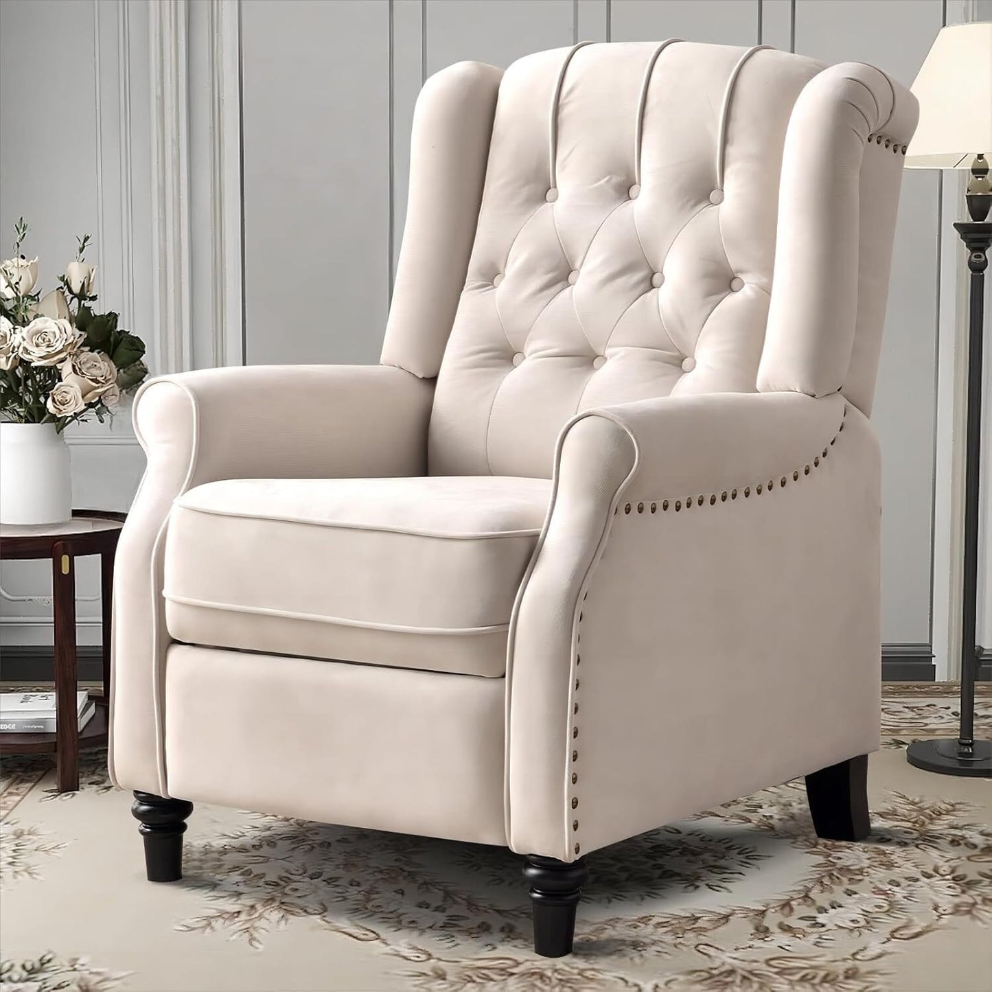 Fauteuil inclinable à bascule, fauteuil en tissu à bascule avec décoration à rivets, fauteuil d'appoint pour salon.