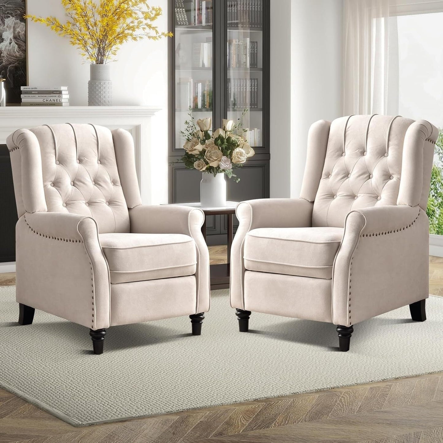 Fauteuil inclinable à bascule, fauteuil en tissu à bascule avec décoration à rivets, fauteuil d'appoint pour salon.