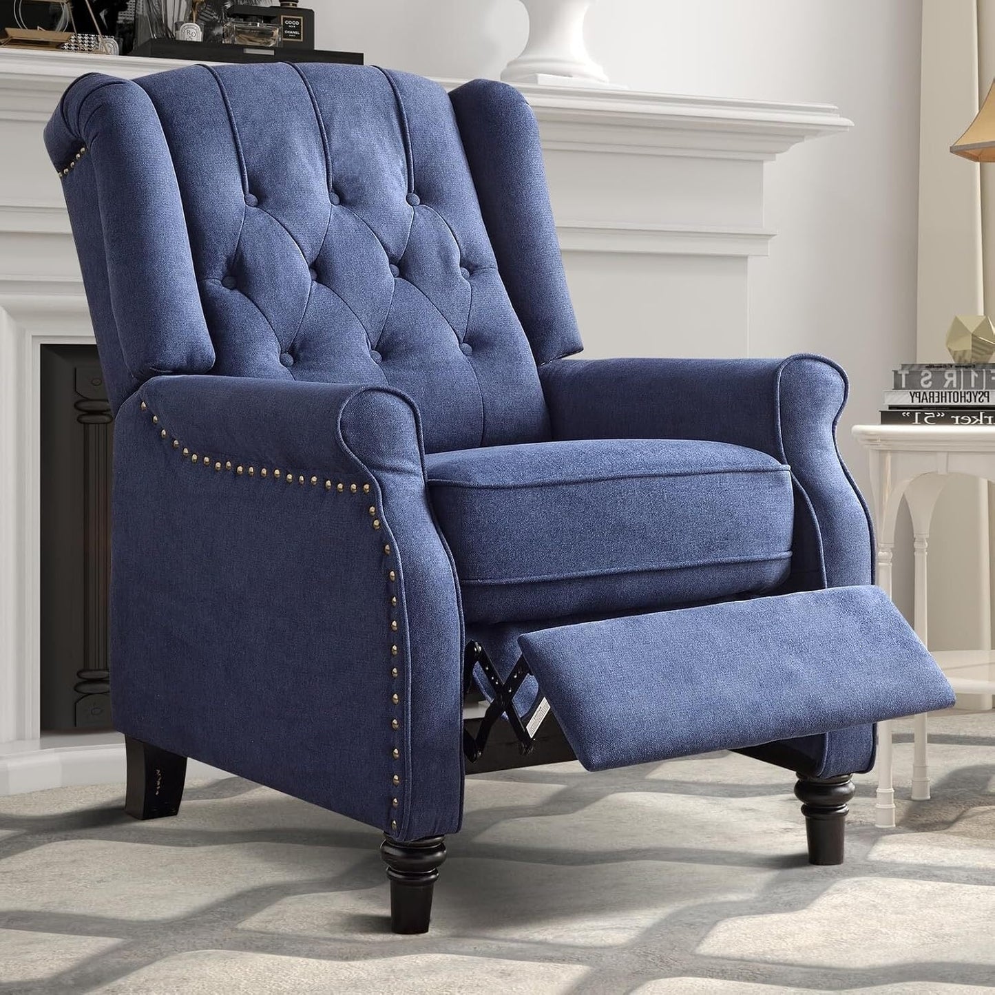 Fauteuil inclinable à bascule, fauteuil en tissu à bascule avec décoration à rivets, fauteuil d'appoint pour salon.