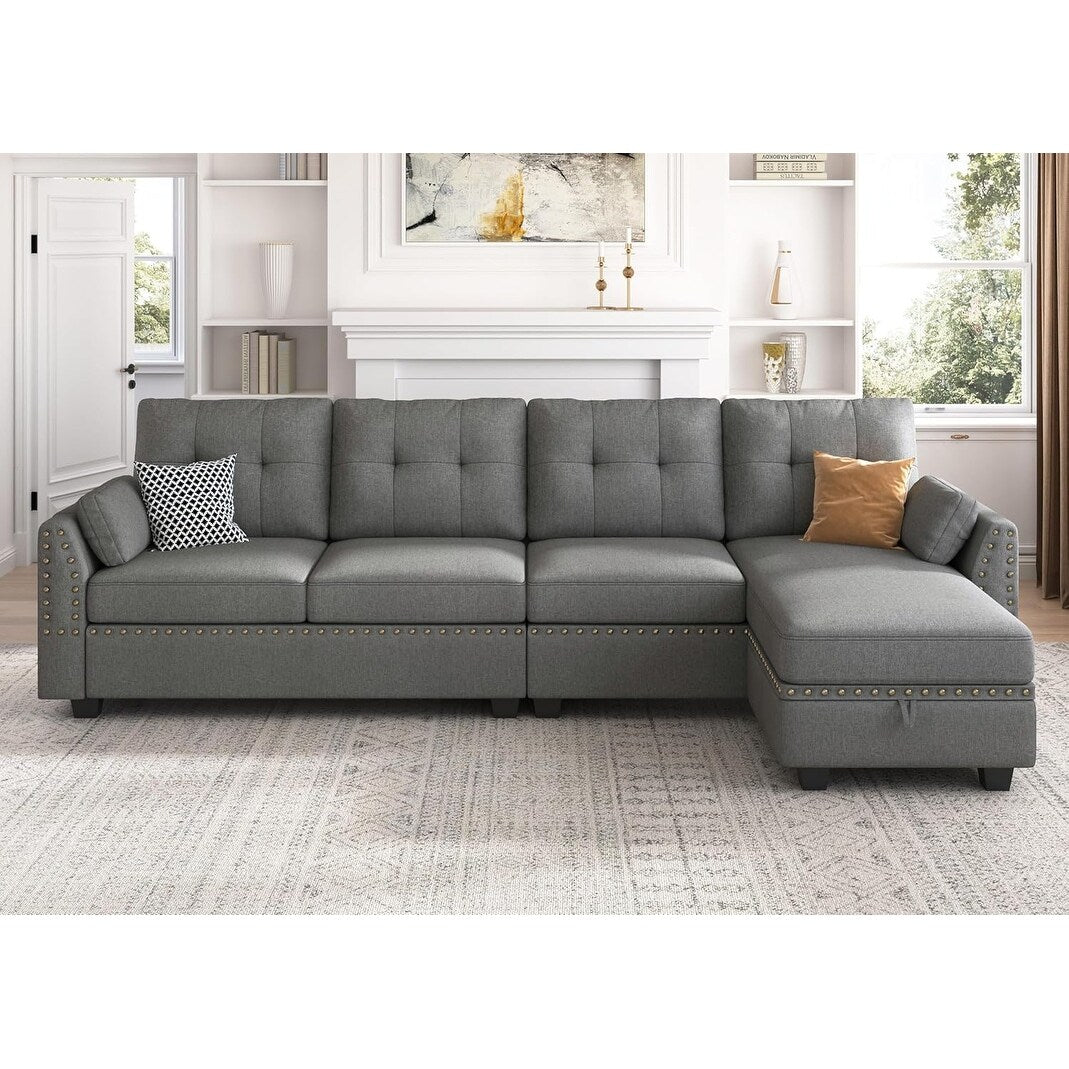 Canapé d'angle réversible, canapé en forme de L, canapé convertible, canapé 4 places, canapé d'angle pour appartement, gris foncé.