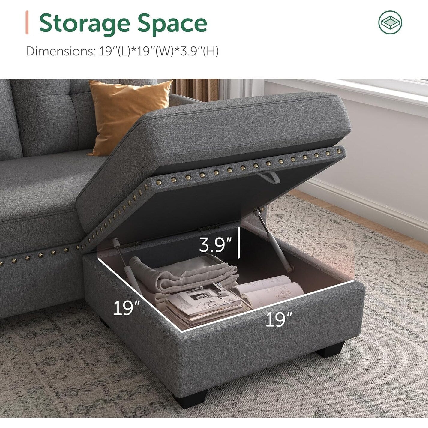 Canapé d'angle réversible, canapé en forme de L, canapé convertible, canapé 4 places, canapé d'angle pour appartement, gris foncé.
