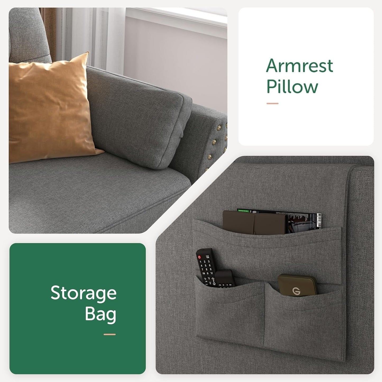 Canapé d'angle réversible, canapé en forme de L, canapé convertible, canapé 4 places, canapé d'angle pour appartement, gris foncé.