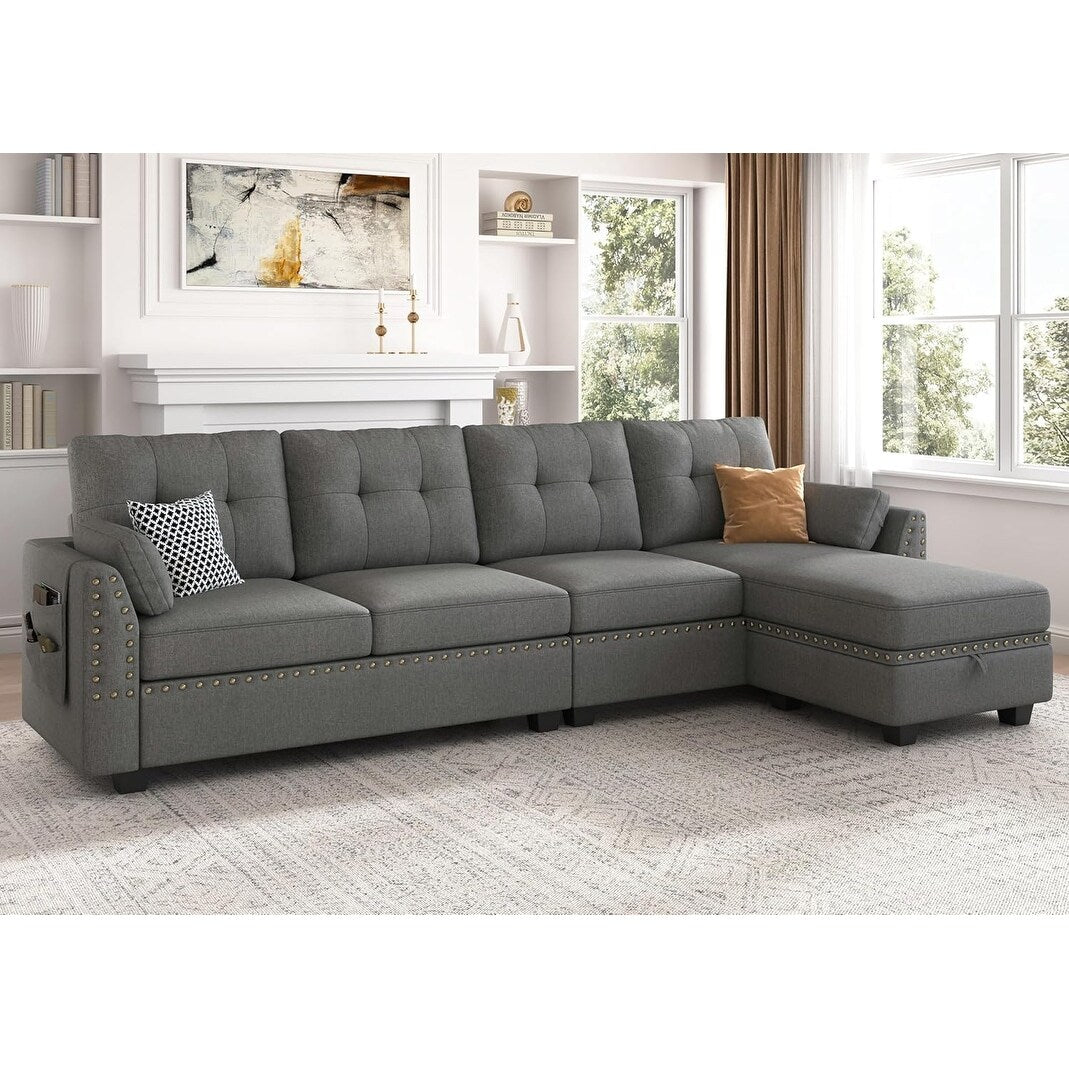 Canapé d'angle réversible, canapé en forme de L, canapé convertible, canapé 4 places, canapé d'angle pour appartement, gris foncé.