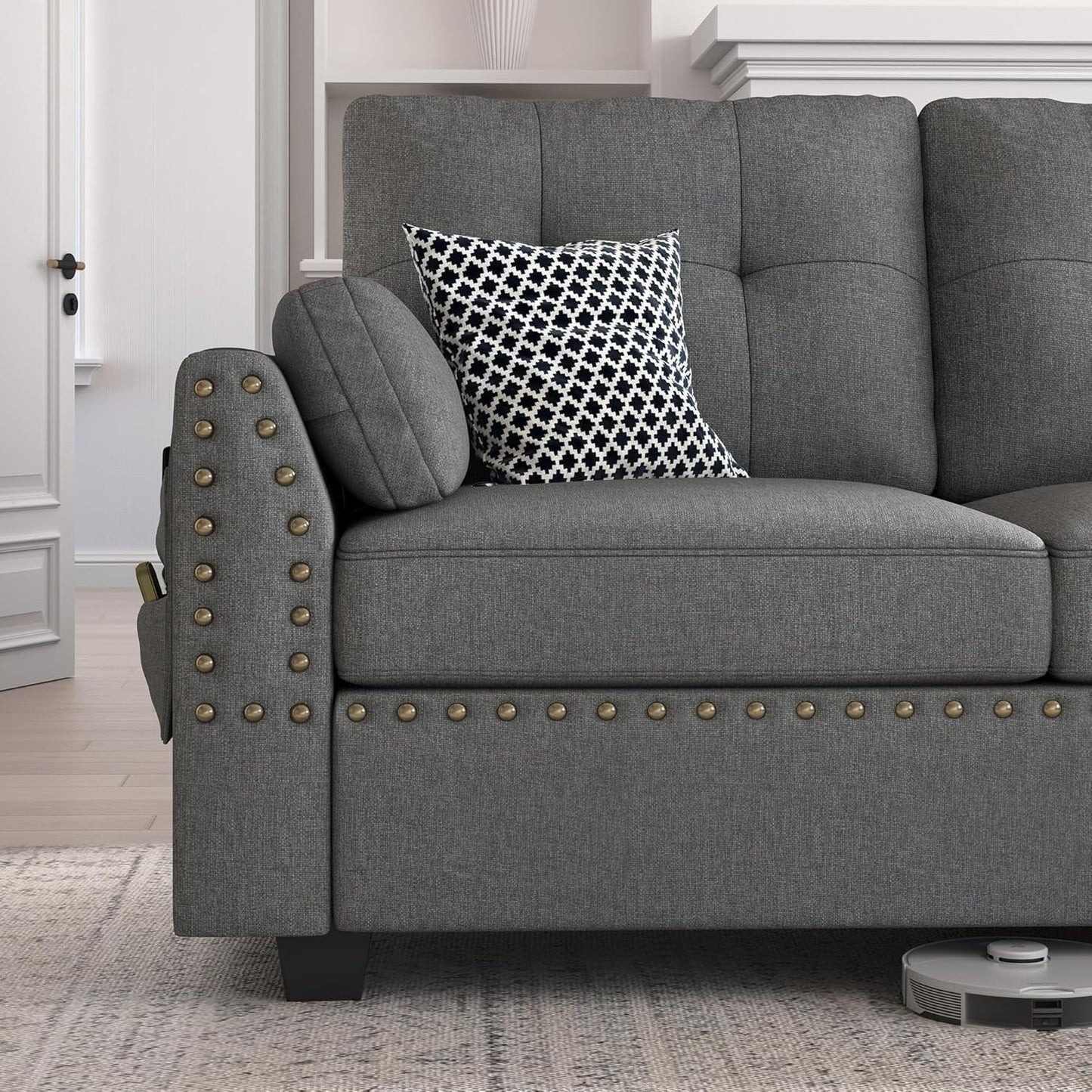 Canapé d'angle réversible, canapé en forme de L, canapé convertible, canapé 4 places, canapé d'angle pour appartement, gris foncé.