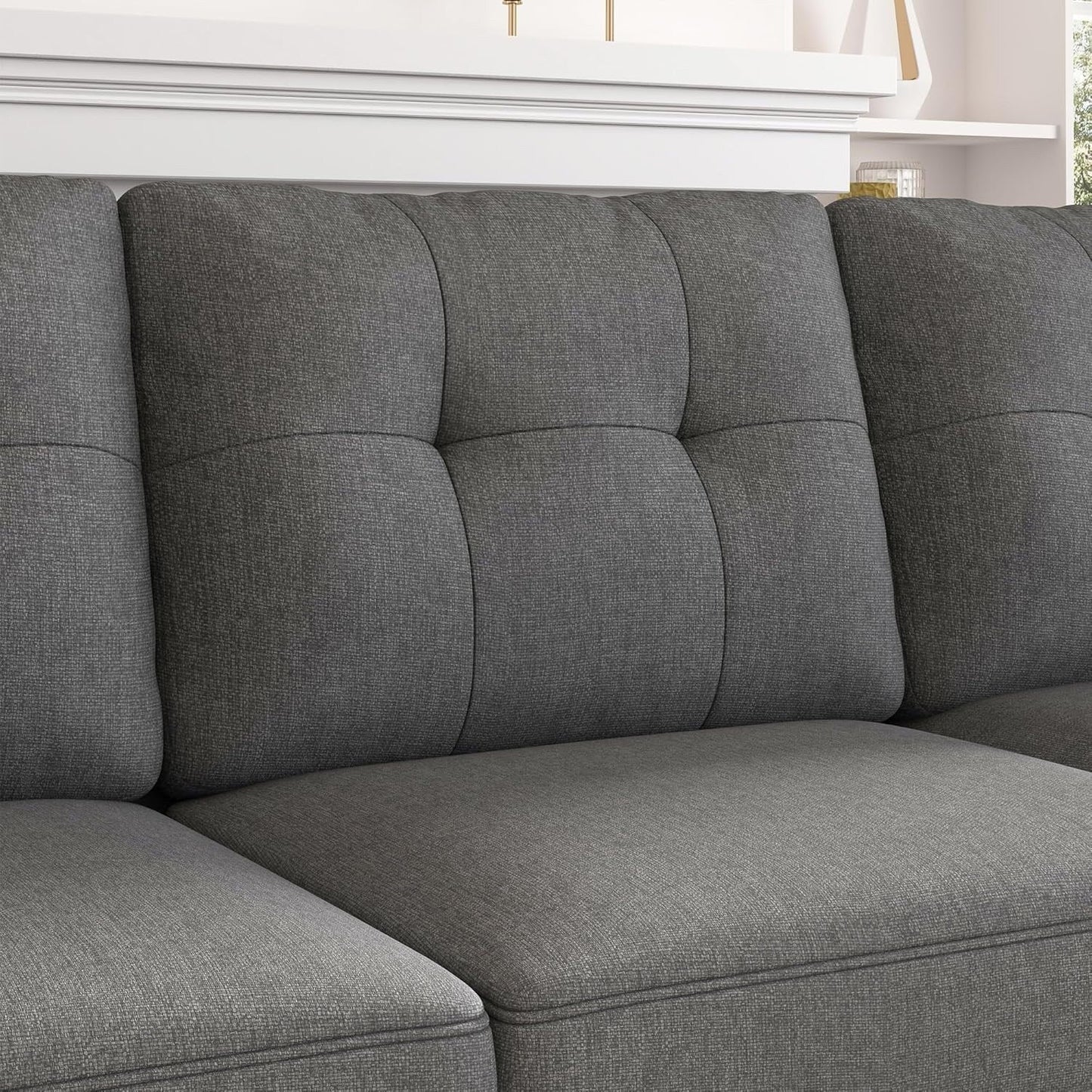 Canapé d'angle réversible, canapé en forme de L, canapé convertible, canapé 4 places, canapé d'angle pour appartement, gris foncé.
