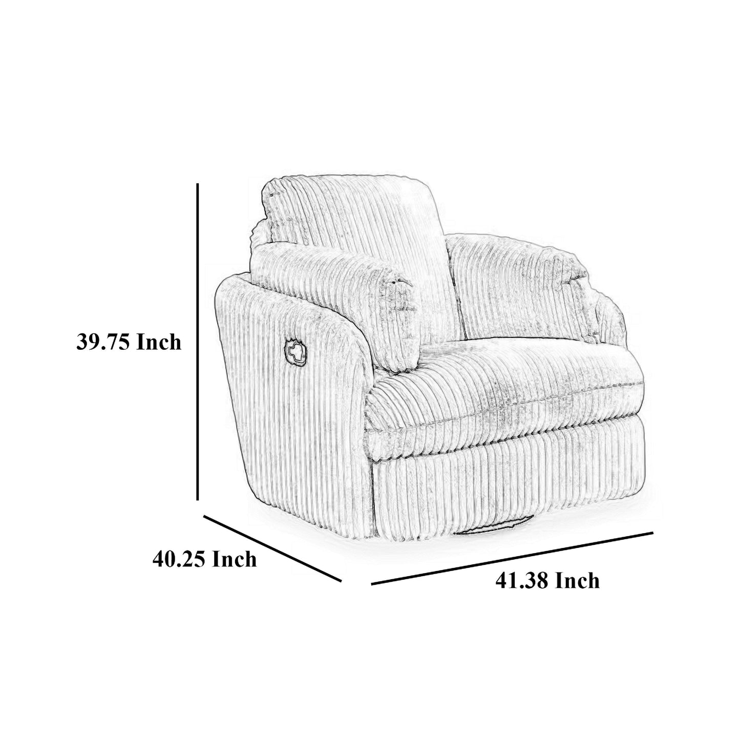 Fauteuil inclinable pivotant et basculant Rikki, cordouroy gris, avec 2 coussins