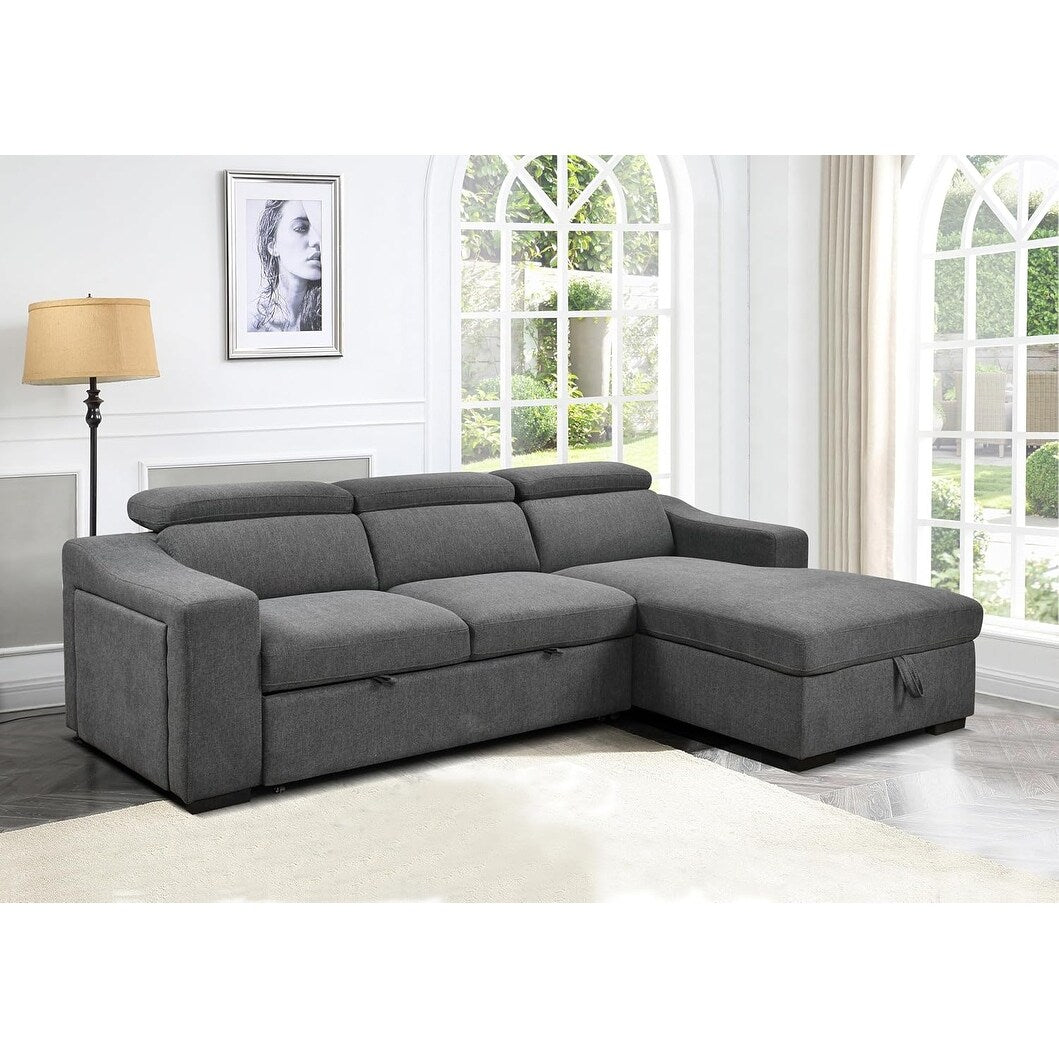 Roomfitters 103 Canapé Sectionnel Convertible avec Chaise Longue de Rangement, Appuie-Têtes Réglables, Canapé d'Angle Longe-Lit en Forme de L, Gris Foncé
