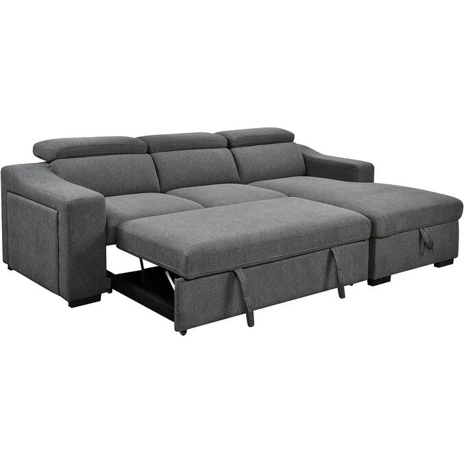 Roomfitters 103 Canapé Sectionnel Convertible avec Chaise Longue de Rangement, Appuie-Têtes Réglables, Canapé d'Angle Longe-Lit en Forme de L, Gris Foncé