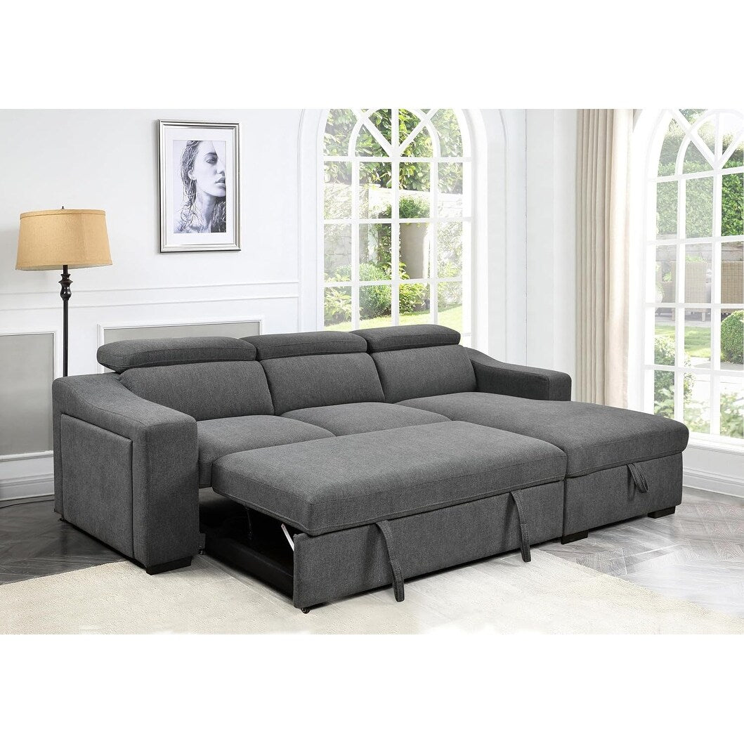 Roomfitters 103 Canapé Sectionnel Convertible avec Chaise Longue de Rangement, Appuie-Têtes Réglables, Canapé d'Angle Longe-Lit en Forme de L, Gris Foncé