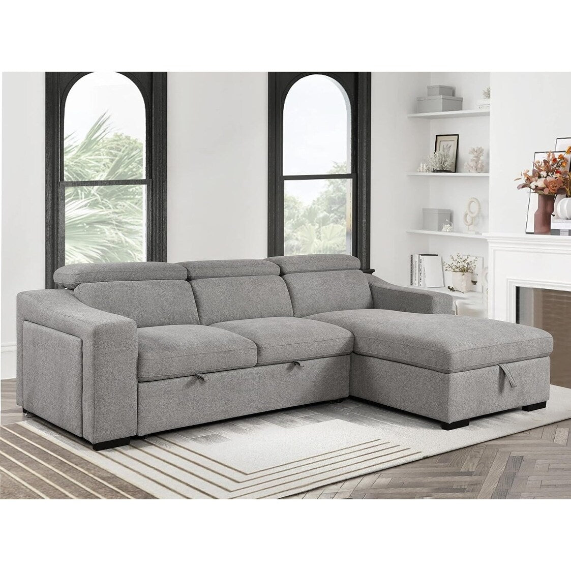 Canapé d'angle convertible Roomfitters 103 avec méridienne de rangement, accoudoirs réglables, canapé-lit en forme de L