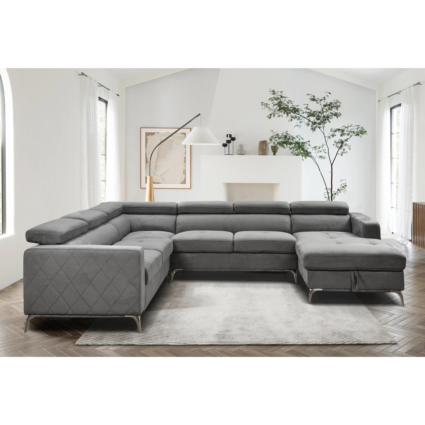 Roomfitters 122 Canapé d'angle surdimensionné avec rangement, canapé contemporain en forme de U à 7 places