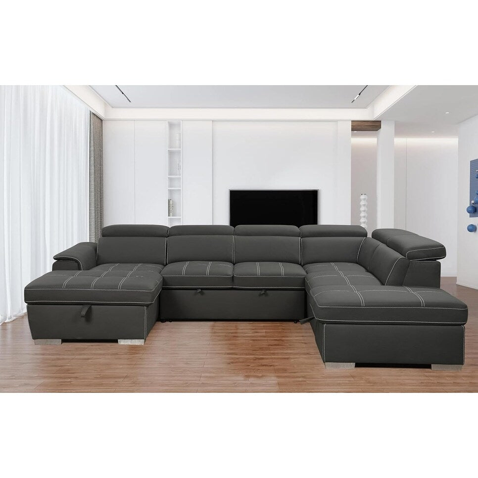Roomfitters Canapé d'angle en forme de U 128 avec ottomans, canapé modulaire réversible 7 places avec siège de rangement, gris