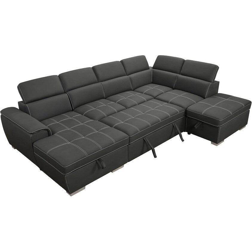 Roomfitters Canapé d'angle en forme de U 128 avec ottomans, canapé modulaire réversible 7 places avec siège de rangement, gris