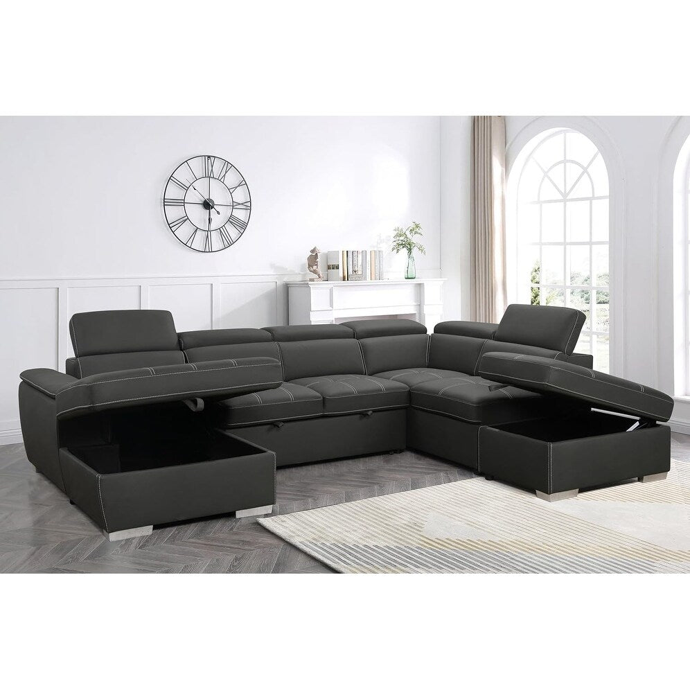 Roomfitters Canapé d'angle en forme de U 128 avec ottomans, canapé modulaire réversible 7 places avec siège de rangement, gris