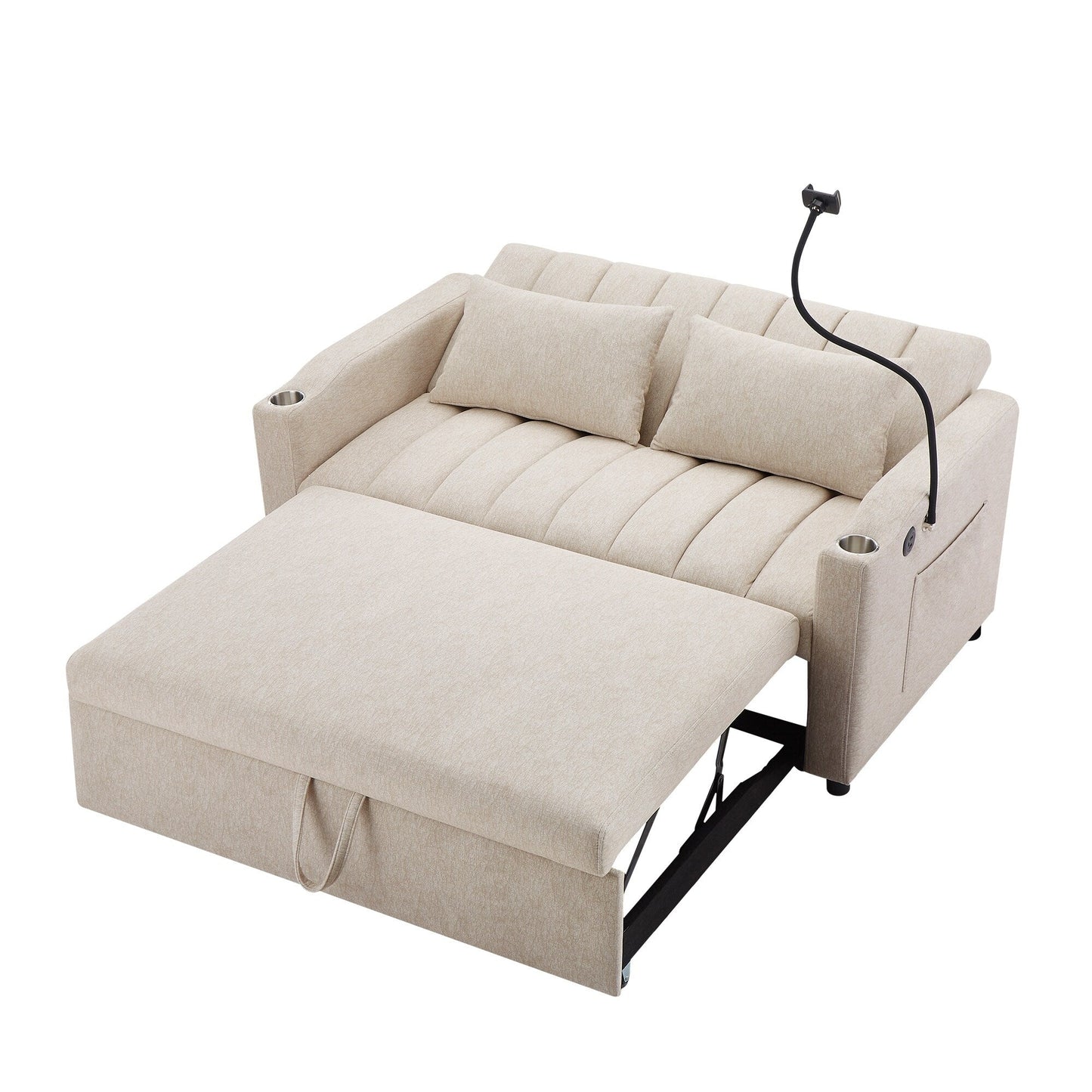 Roomfitters Canapé-lit convertible avec ports USB, poches latérales, porte-gobelets et support de téléphone pivotant pour salon