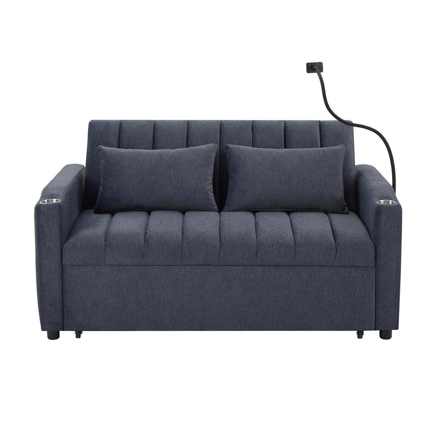 Roomfitters Canapé-lit convertible avec ports USB, poches latérales, porte-gobelets et support de téléphone pivotant pour salon