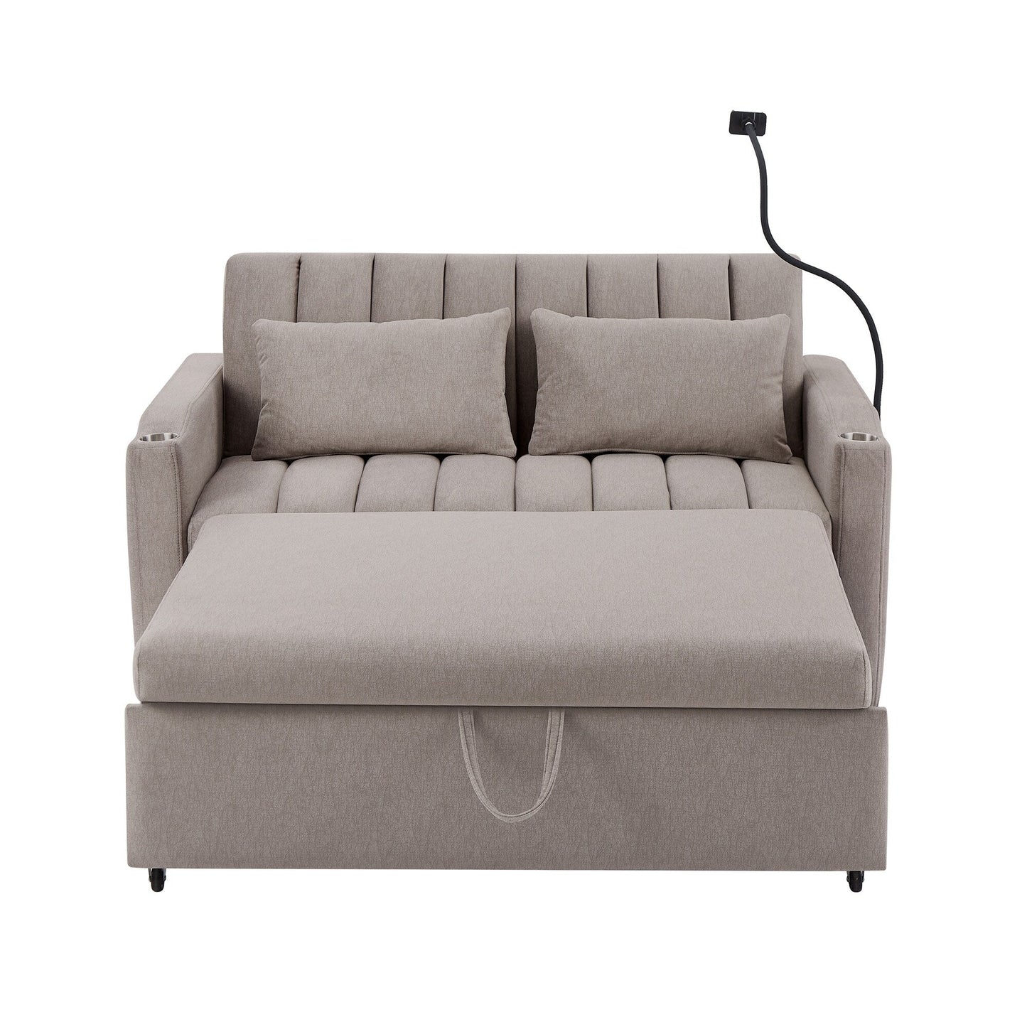 Roomfitters Canapé-lit convertible avec ports USB, poches latérales, porte-gobelets et support de téléphone pivotant pour salon