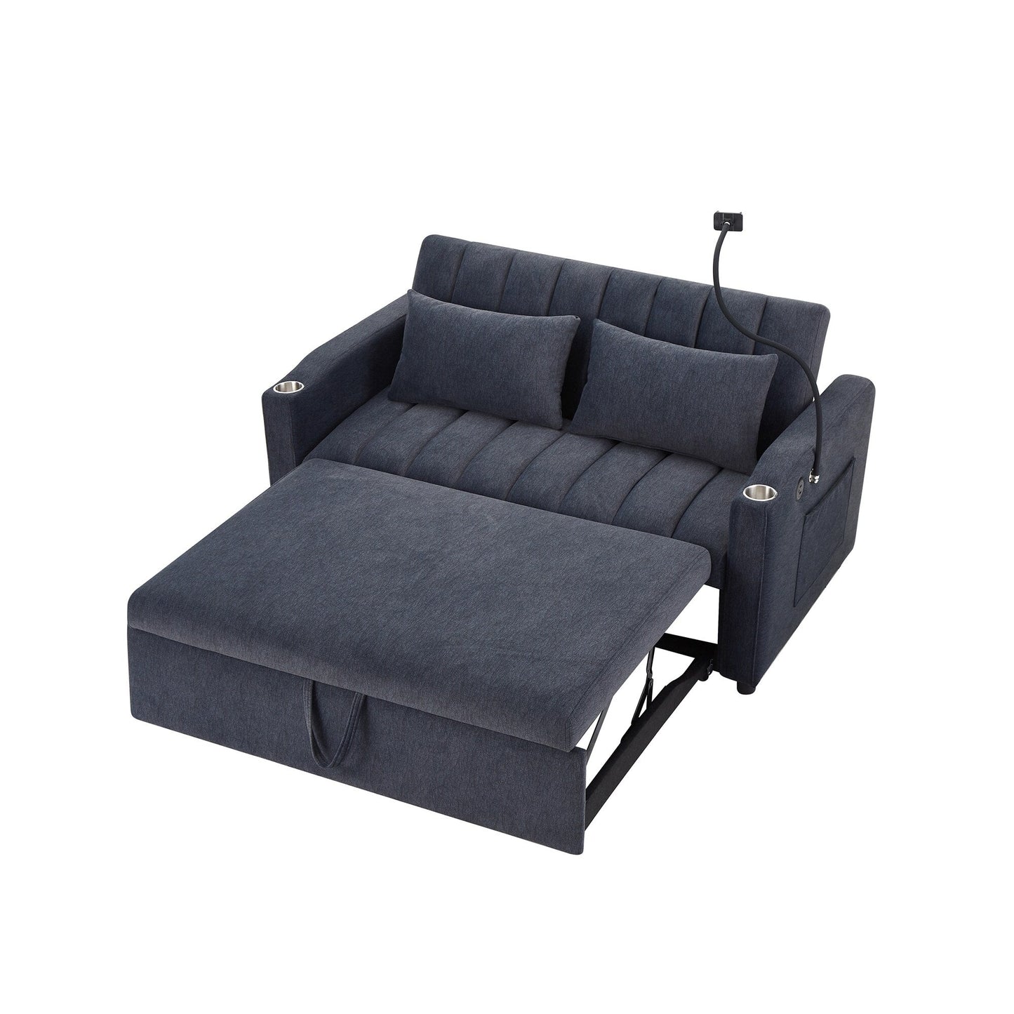 Roomfitters Canapé-lit convertible avec ports USB, poches latérales, porte-gobelets et support de téléphone pivotant pour salon