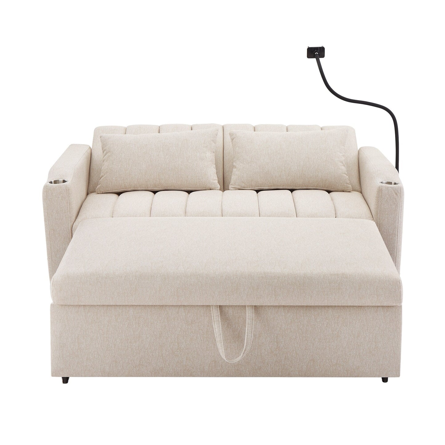Roomfitters Canapé-lit convertible avec ports USB, poches latérales, porte-gobelets et support de téléphone pivotant pour salon