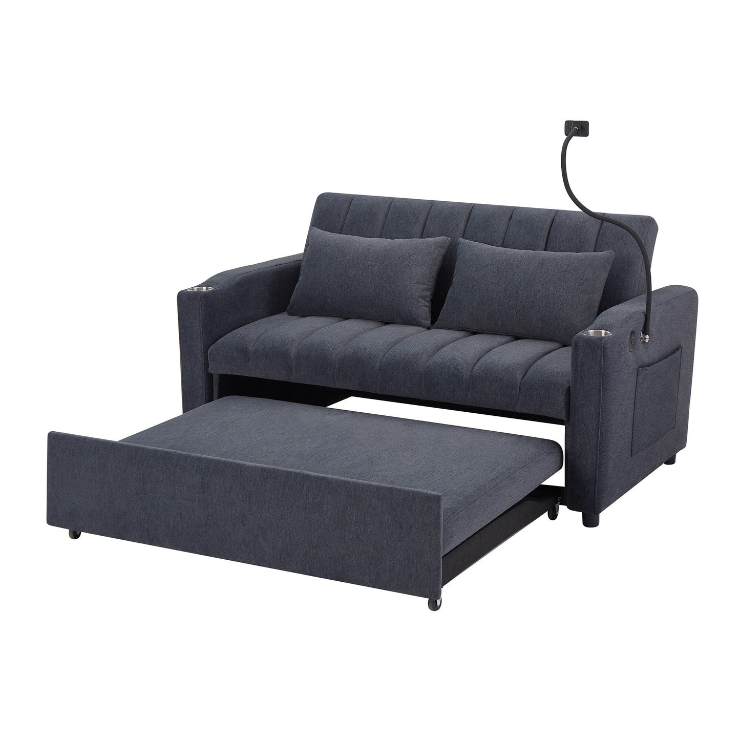 Roomfitters Canapé-lit convertible avec ports USB, poches latérales, porte-gobelets et support de téléphone pivotant pour salon