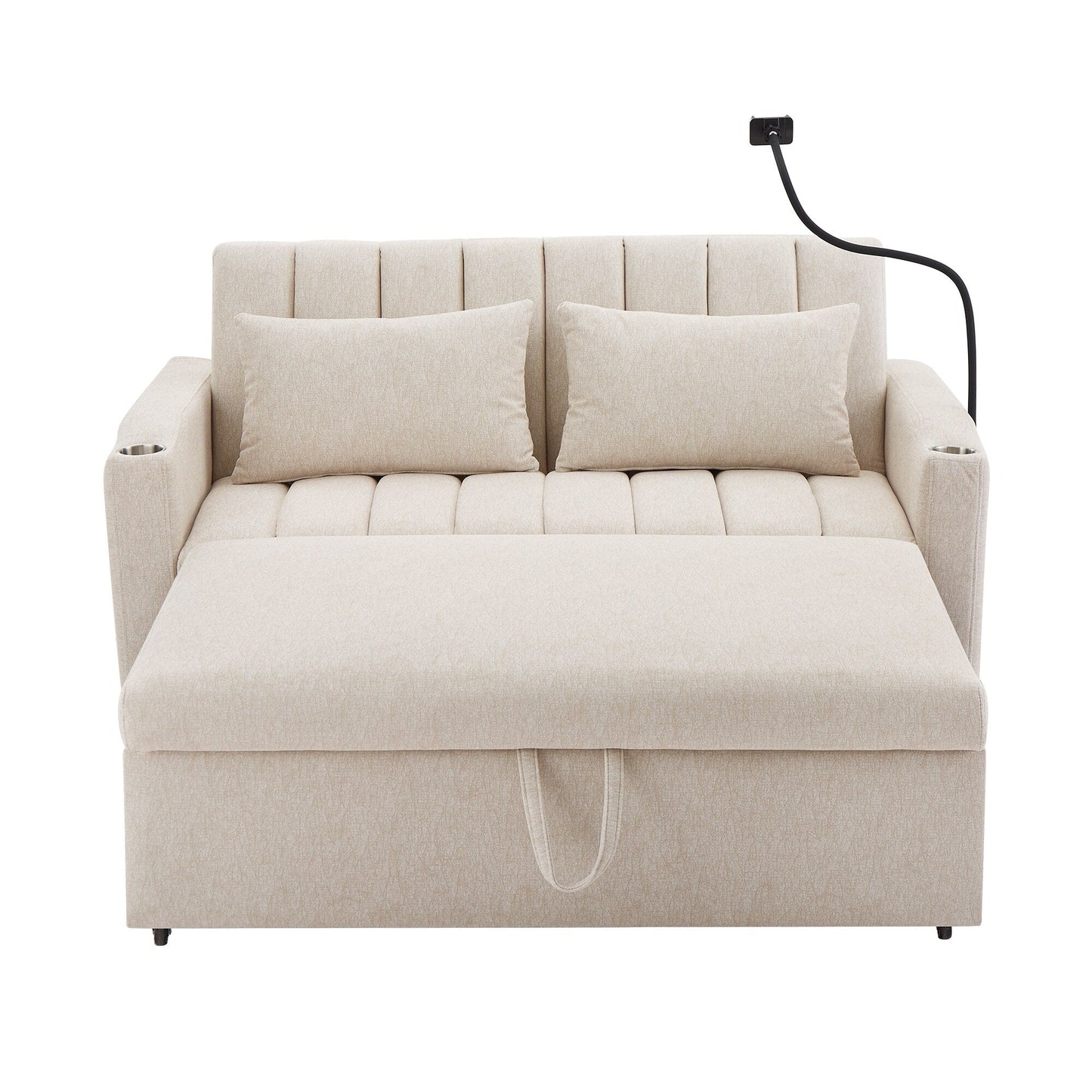 Roomfitters Canapé-lit convertible avec ports USB, poches latérales, porte-gobelets et support de téléphone pivotant pour salon
