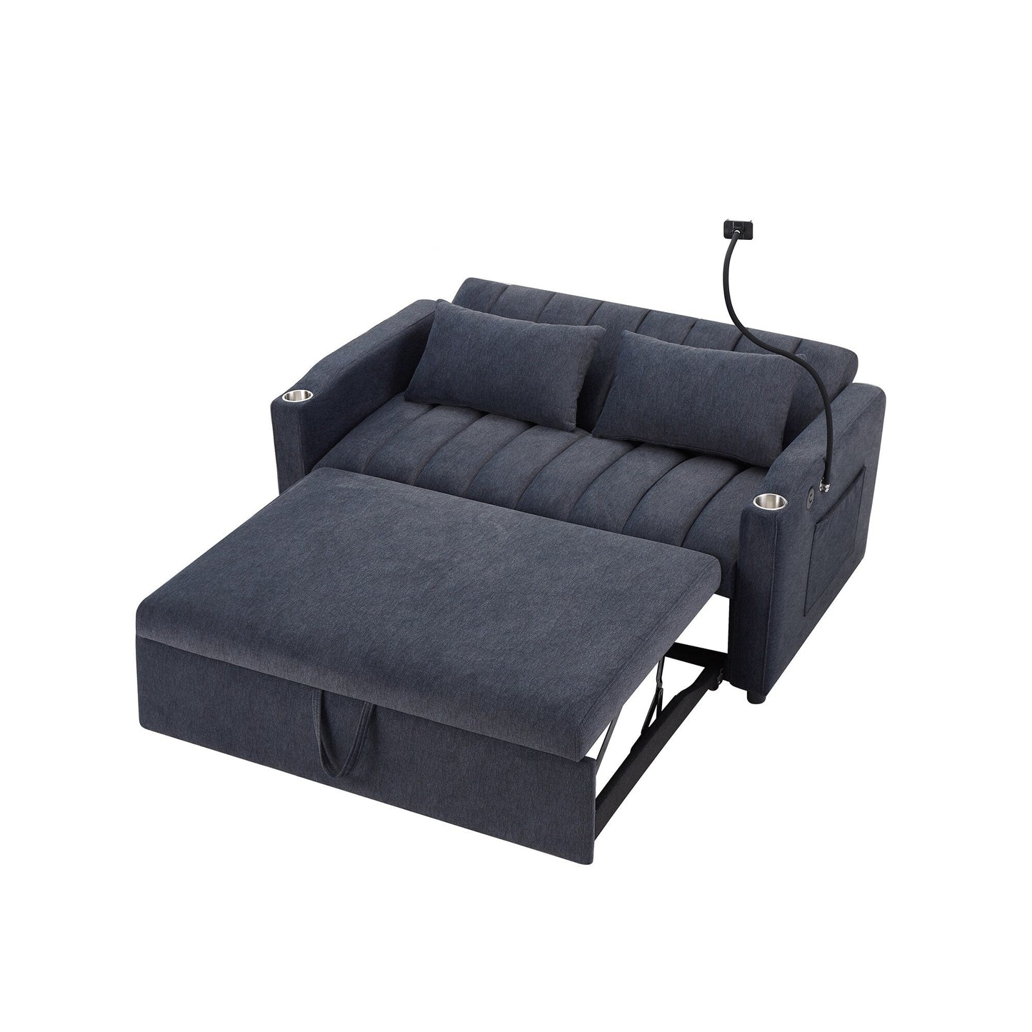 Roomfitters Canapé-lit convertible avec ports USB, poches latérales, porte-gobelets et support de téléphone pivotant pour salon