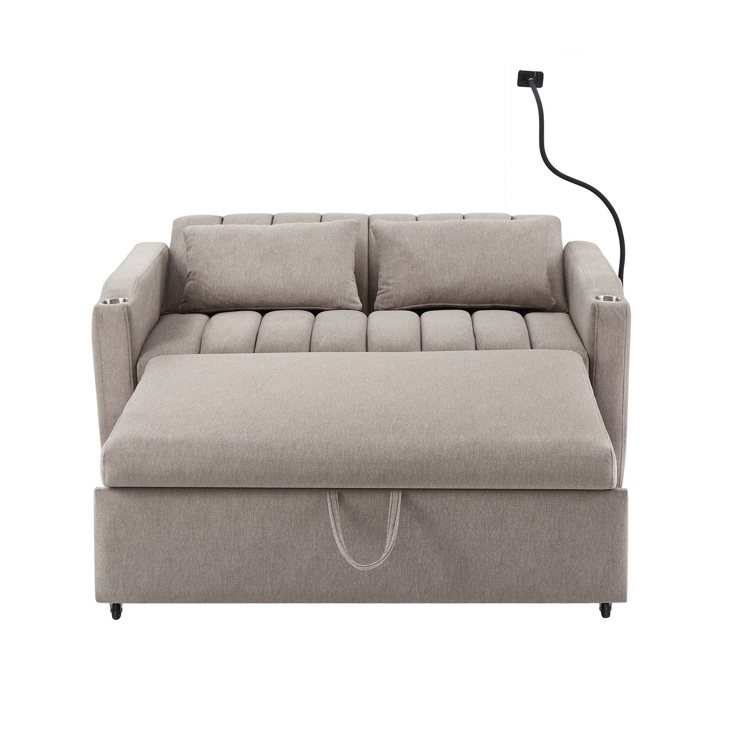 Roomfitters Canapé-lit convertible avec ports USB, poches latérales, porte-gobelets et support de téléphone pivotant pour salon