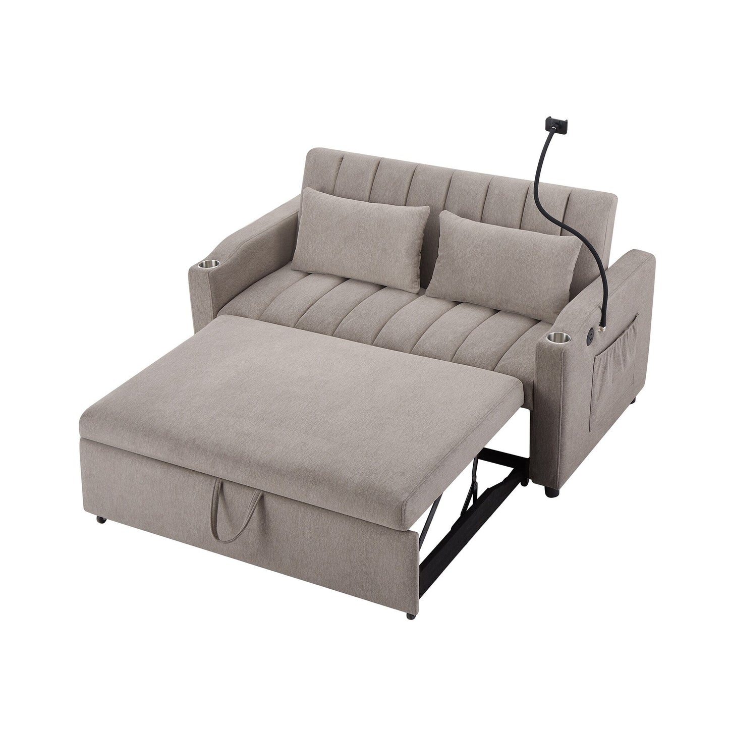 Roomfitters Canapé-lit convertible avec ports USB, poches latérales, porte-gobelets et support de téléphone pivotant pour salon