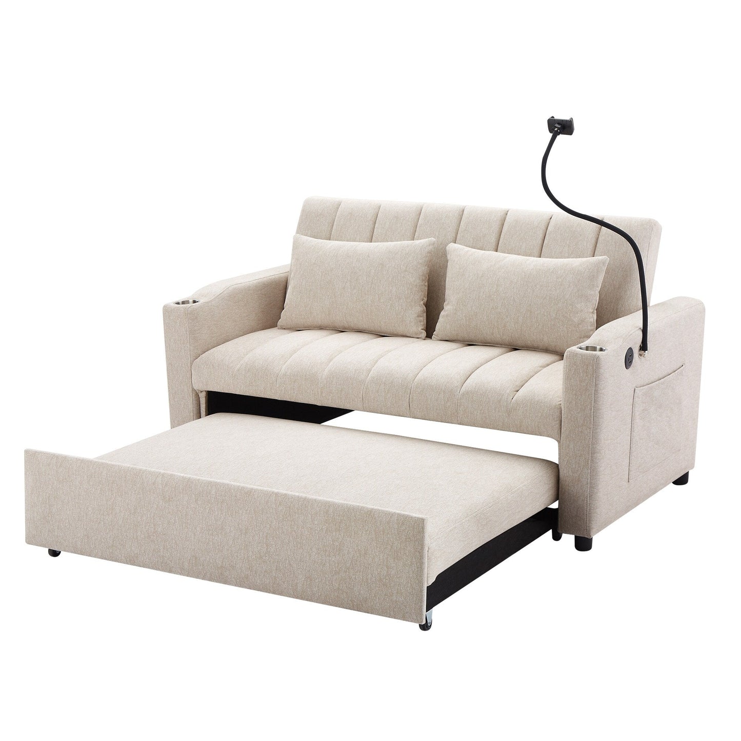 Roomfitters Canapé-lit convertible avec ports USB, poches latérales, porte-gobelets et support de téléphone pivotant pour salon