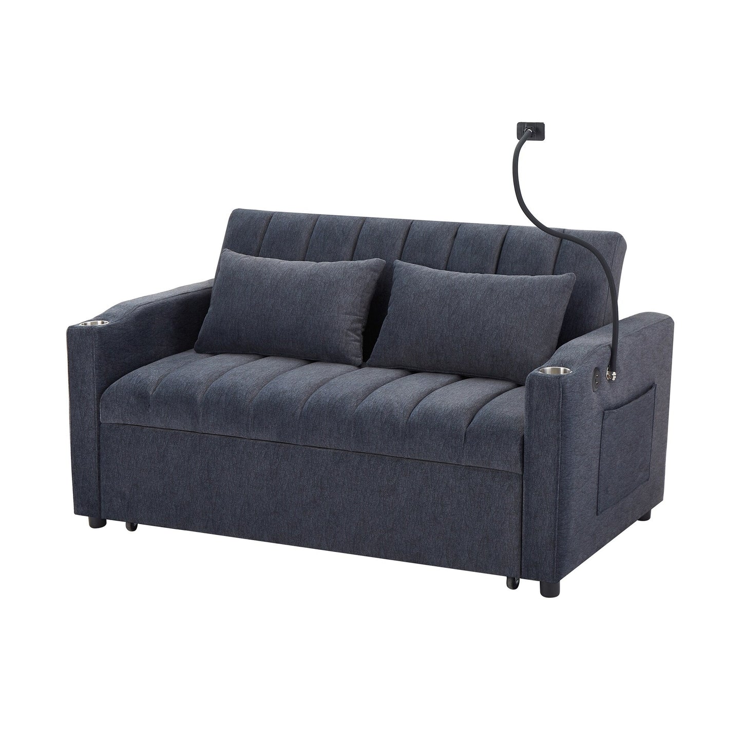 Roomfitters Canapé-lit convertible avec ports USB, poches latérales, porte-gobelets et support de téléphone pivotant pour salon