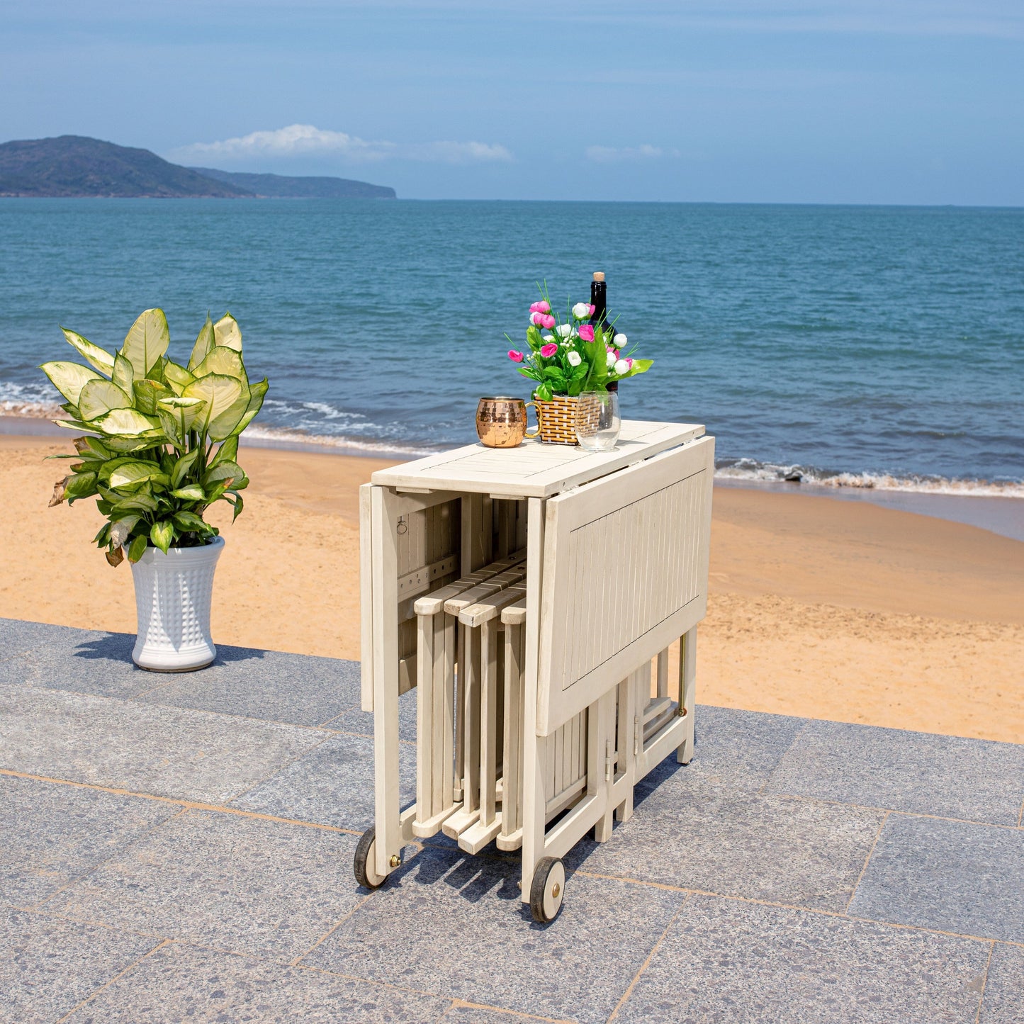 SAFAVIEH Ensemble de table de jardin Brandy 5 pièces pour extérieur - 43L x 35P x 29H (en pouces)