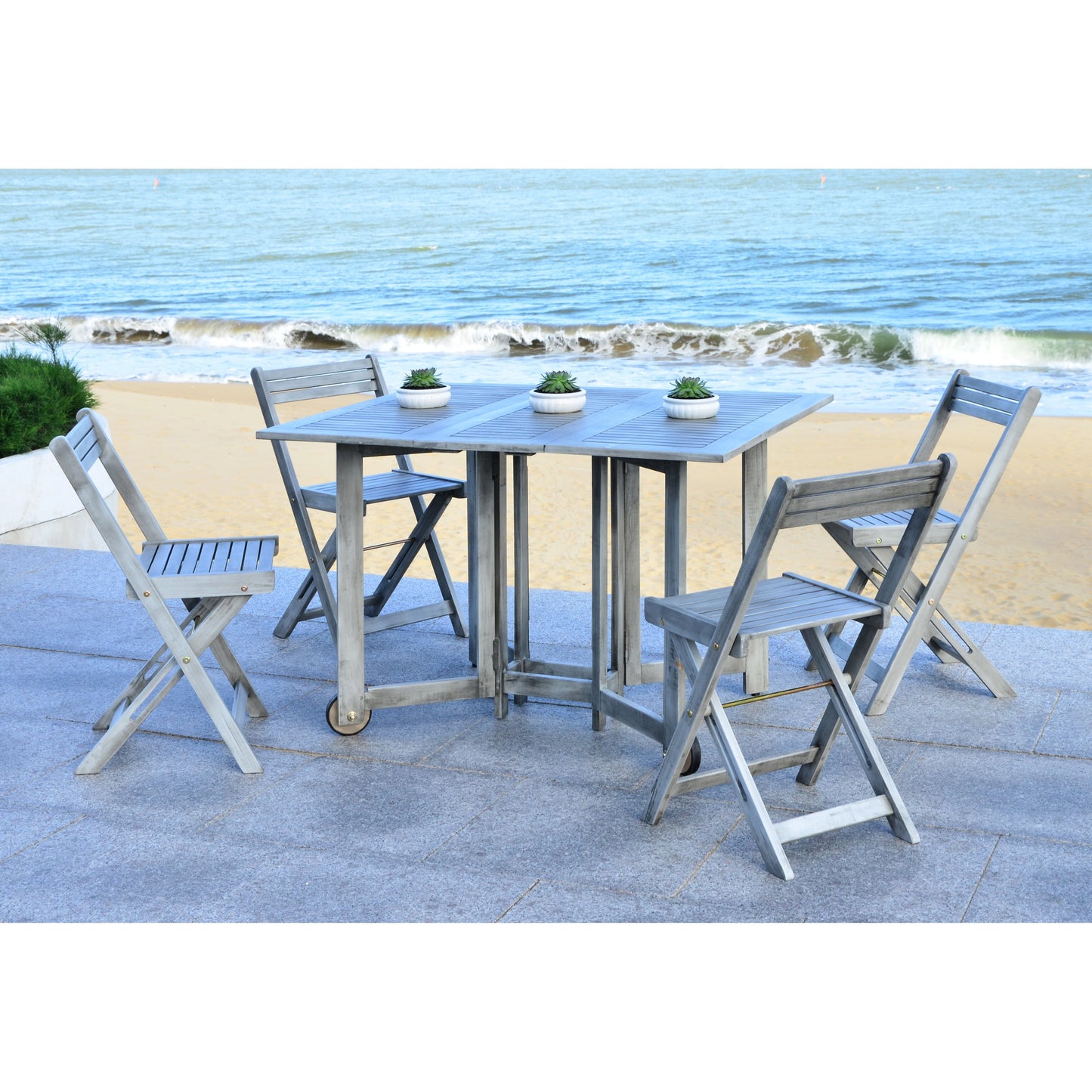 SAFAVIEH Ensemble de table de jardin Brandy 5 pièces pour extérieur - 43L x 35P x 29H (en pouces)