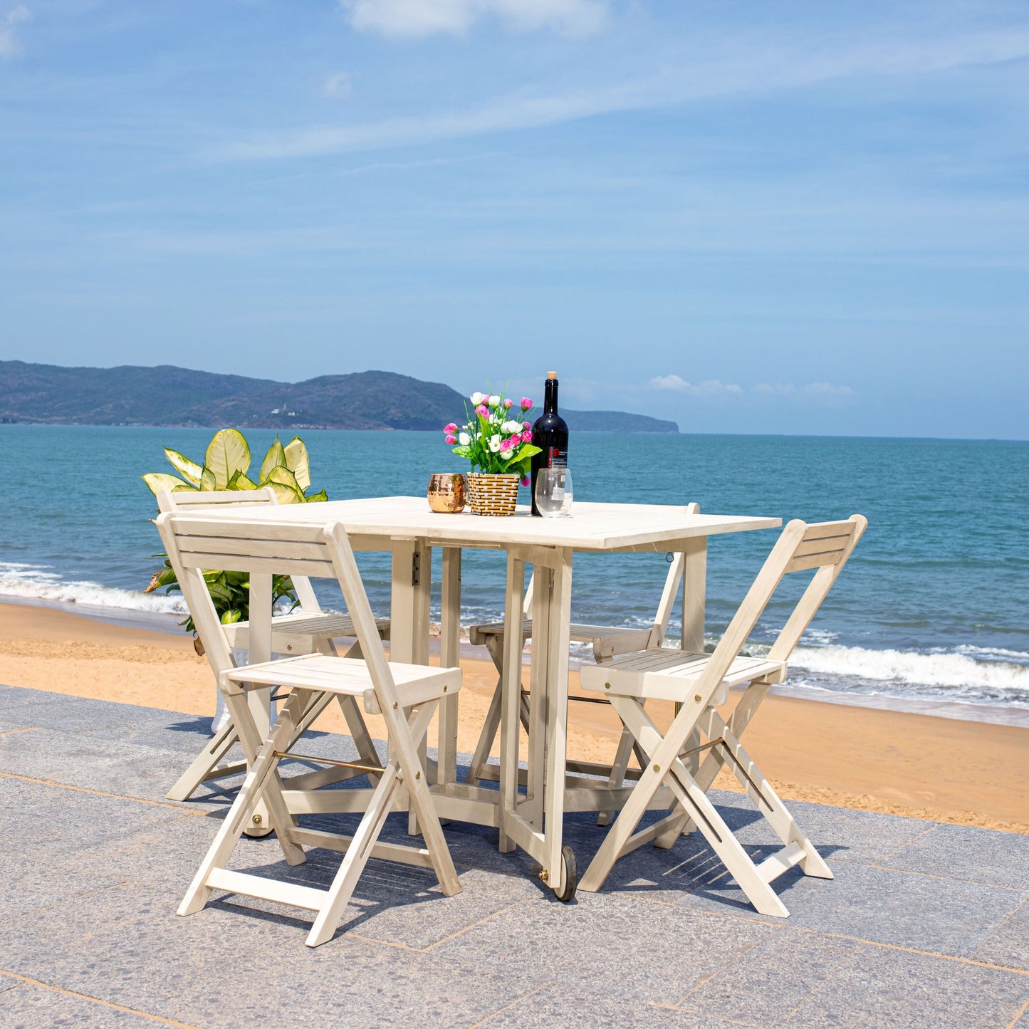 SAFAVIEH Ensemble de table de jardin Brandy 5 pièces pour extérieur - 43L x 35P x 29H (en pouces)
